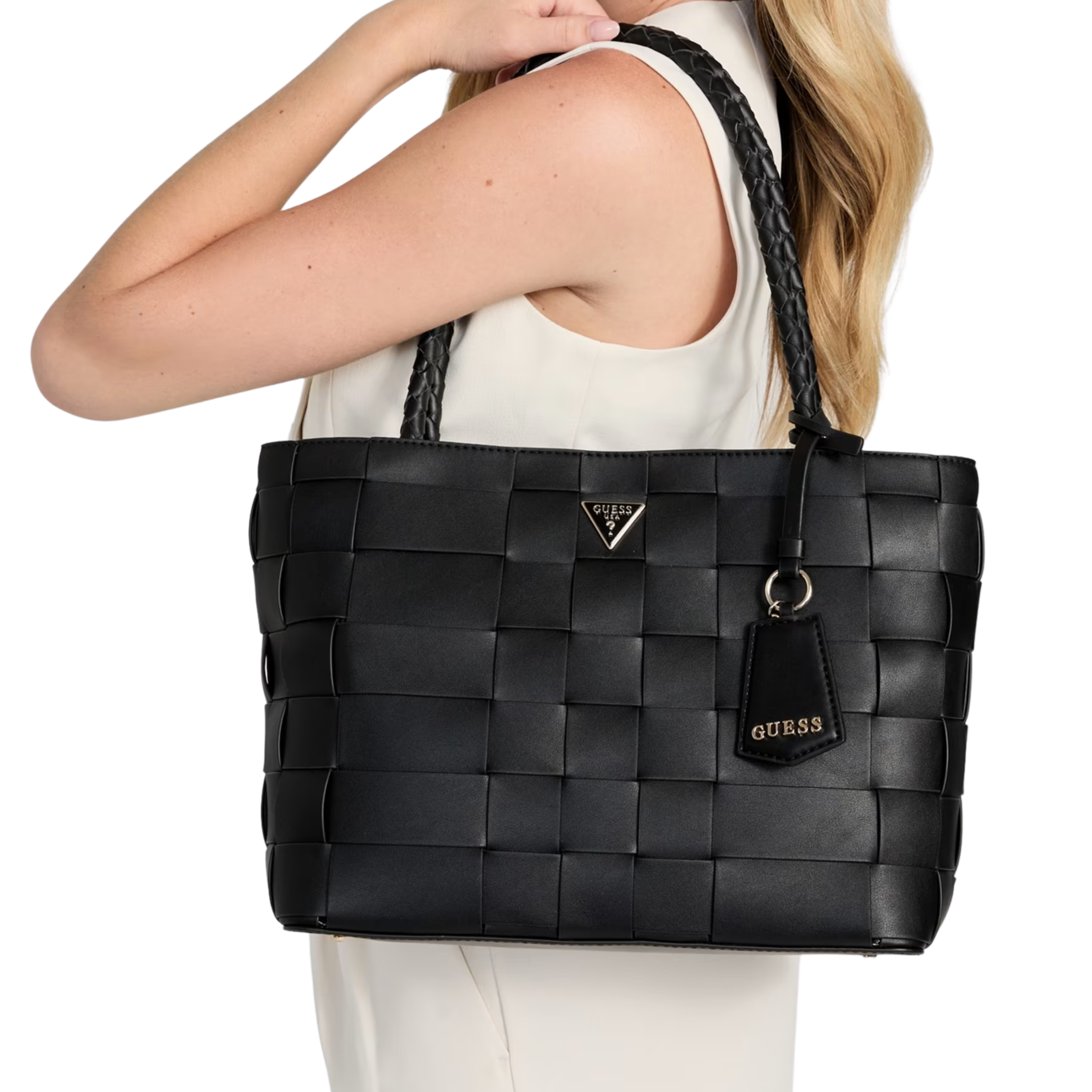 Guess Women Maylee Woven Girlfriend Tote - Black