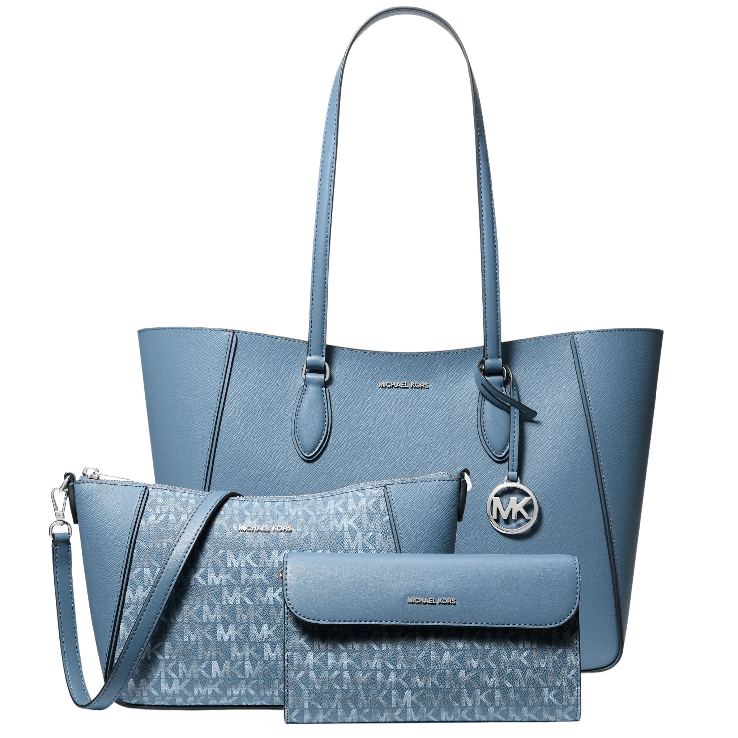 Michael Kors Women Jet Set Travel Large Signature Logo 3 In 1 Tote Bag - Denim