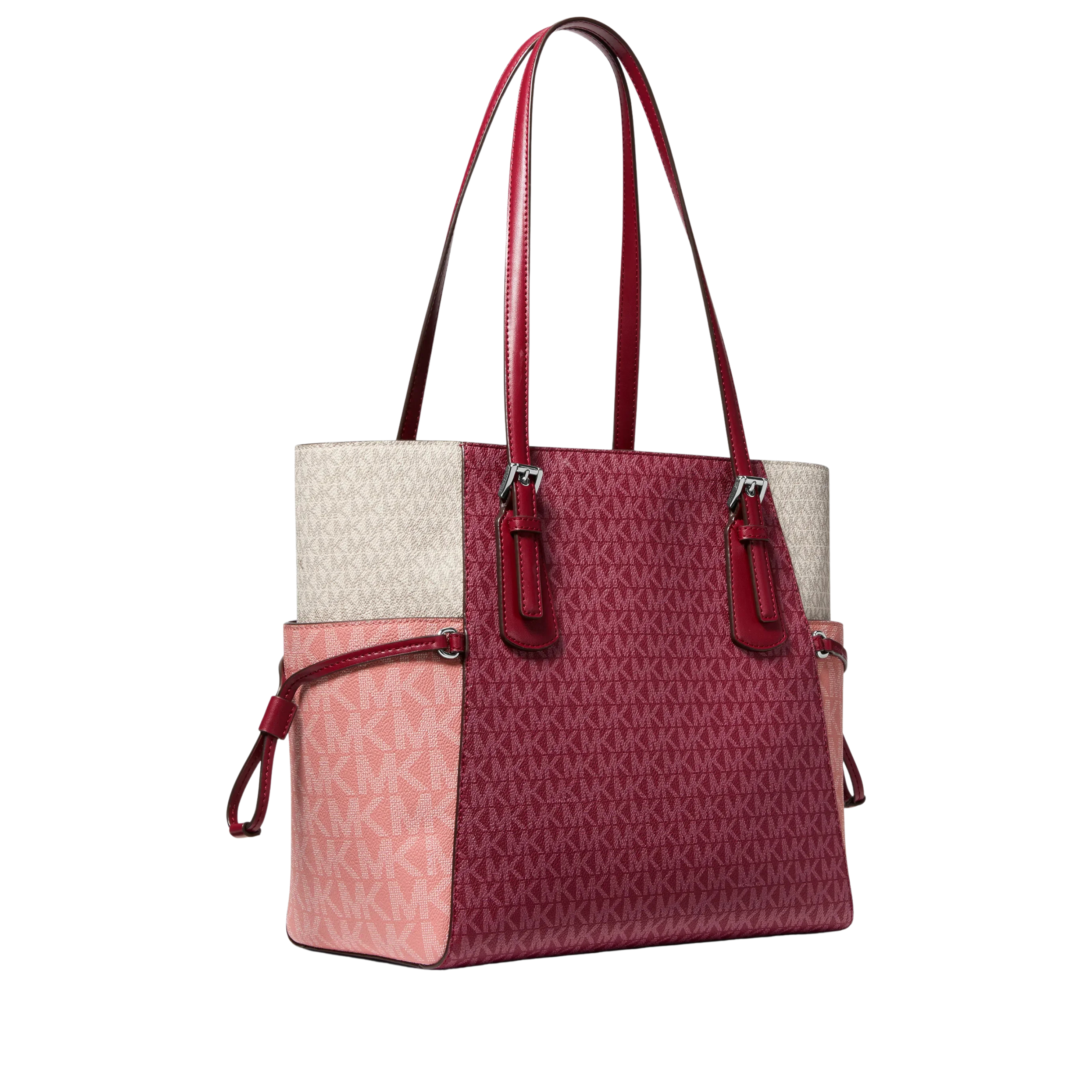 Michael Kors Women Voyager Large Color Block Signature Logo Tote Bag - Maroon