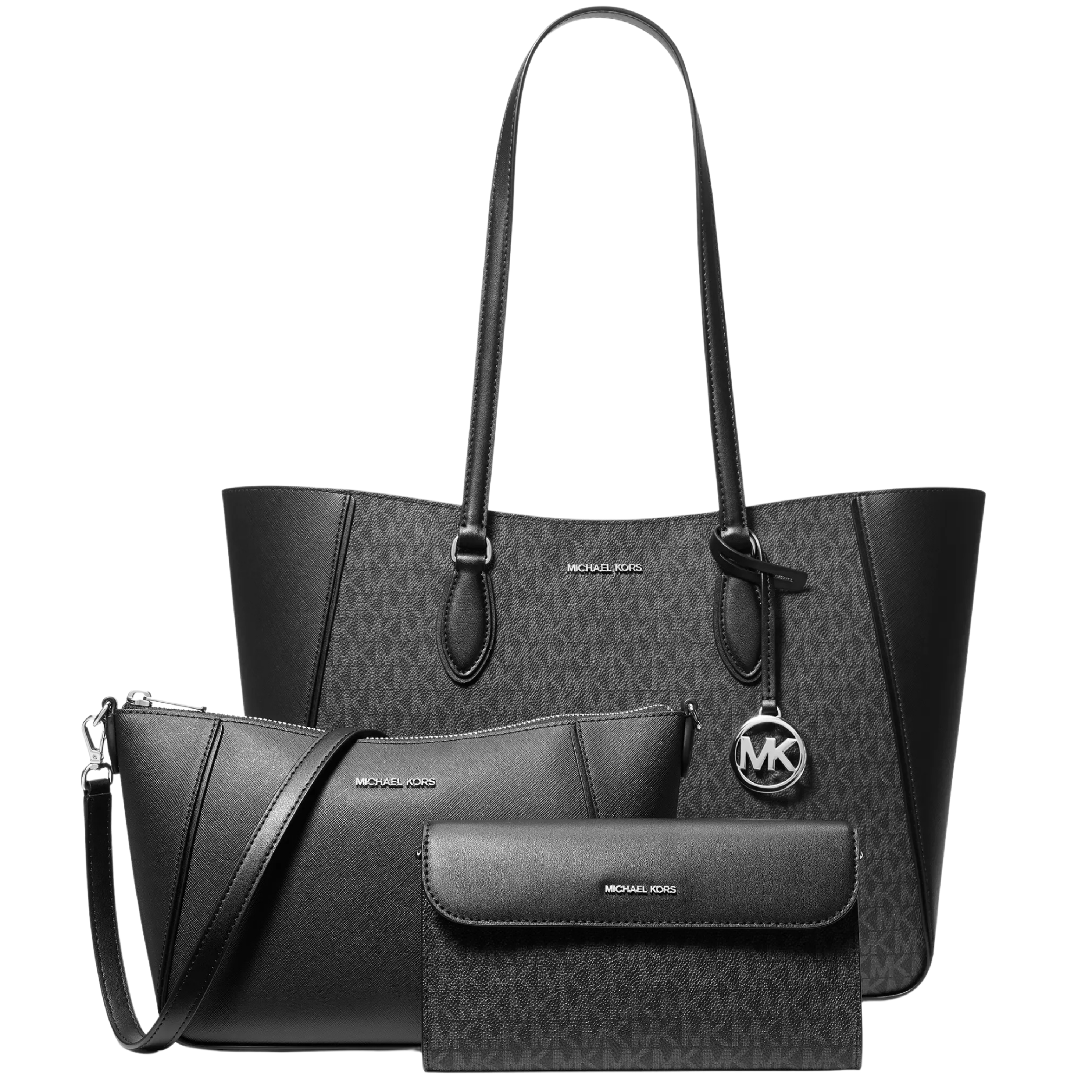 Michael Kors Women Jet Set Travel Large Signature Logo 3 In 1 Tote Bag - Black