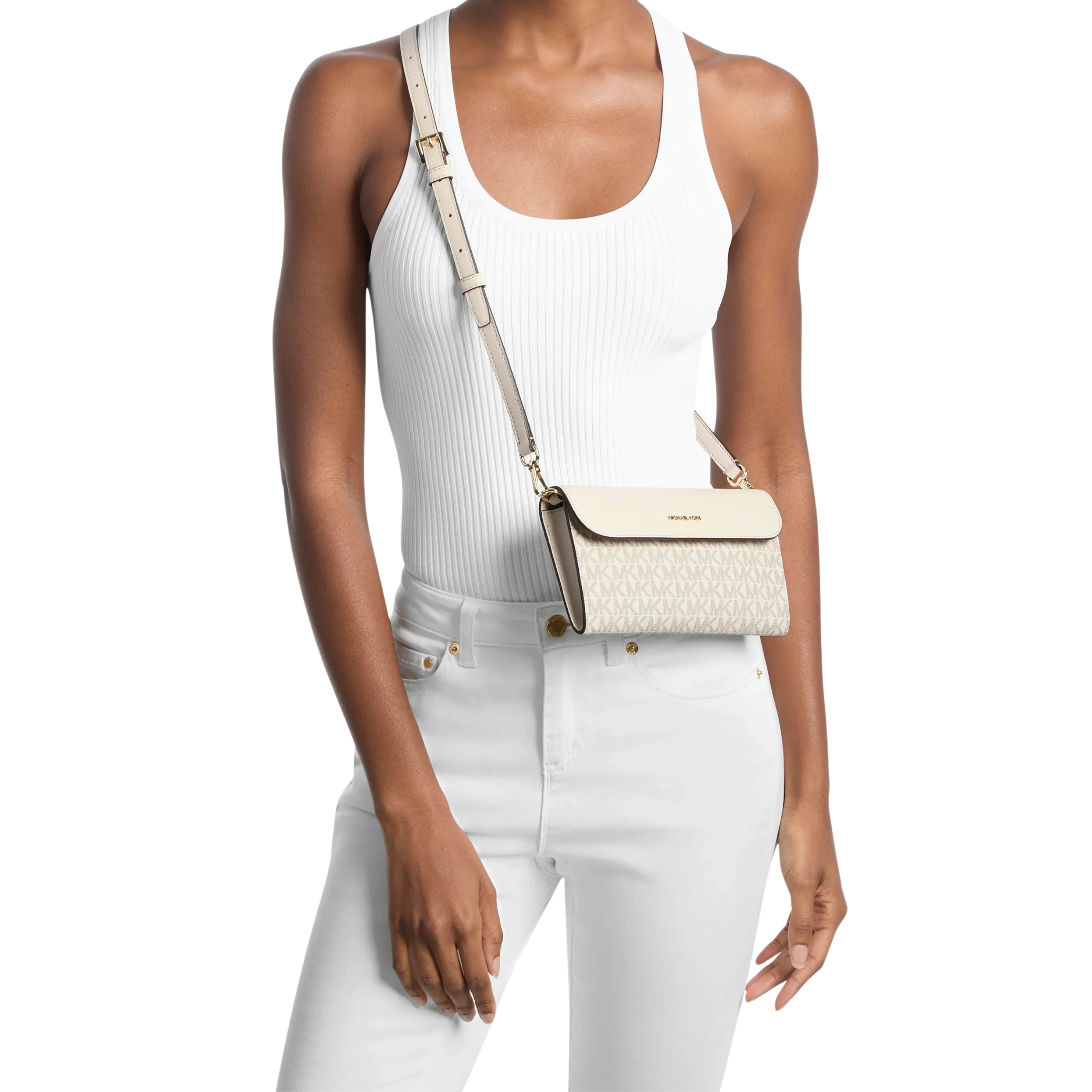 Michael Kors Women Jet Set Travel Large Signature Logo 3 In 1 Tote Bag - Lt Cream
