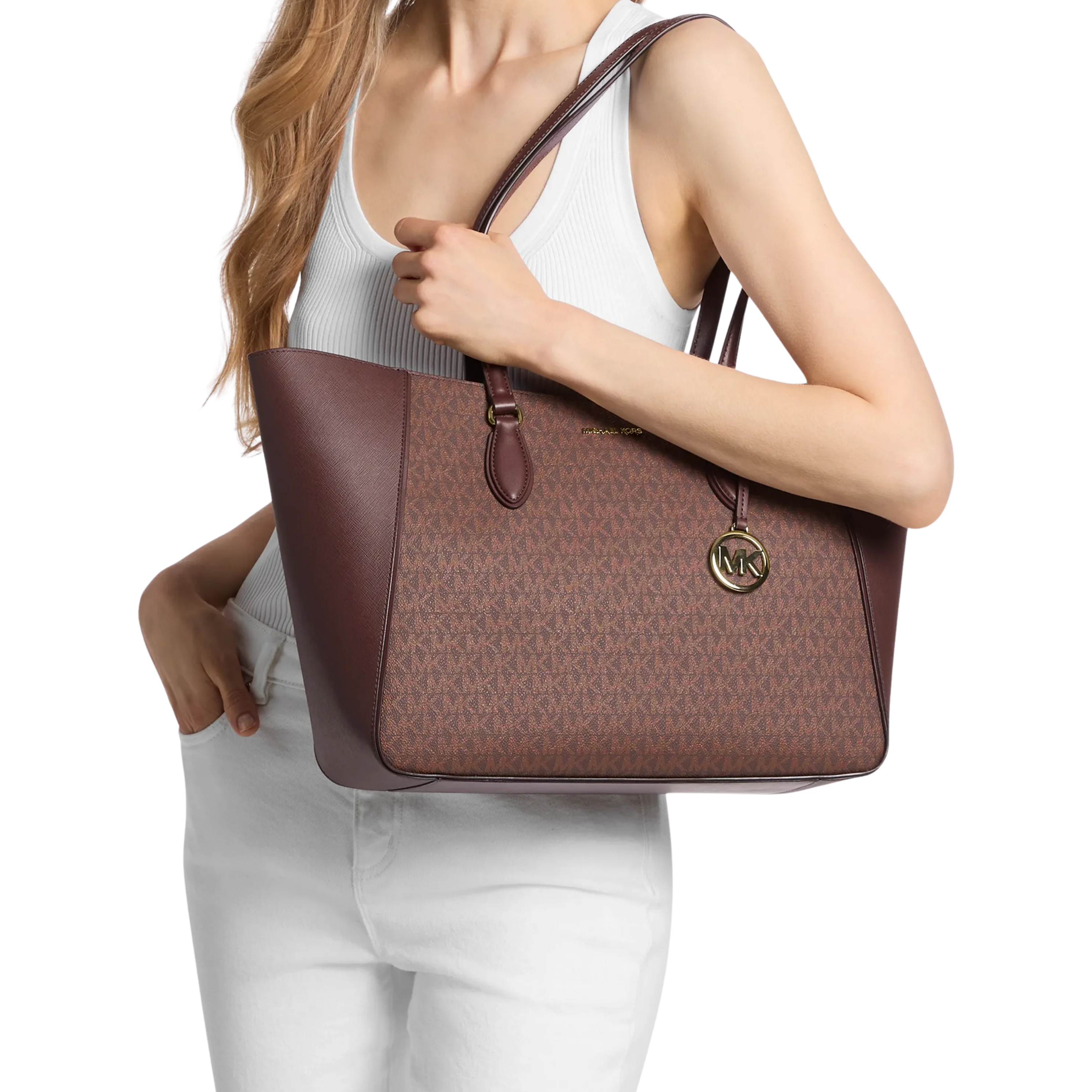 Michael Kors Women Jet Set Travel Large Signature Logo 3 In 1 Tote Bag - Nutmeg