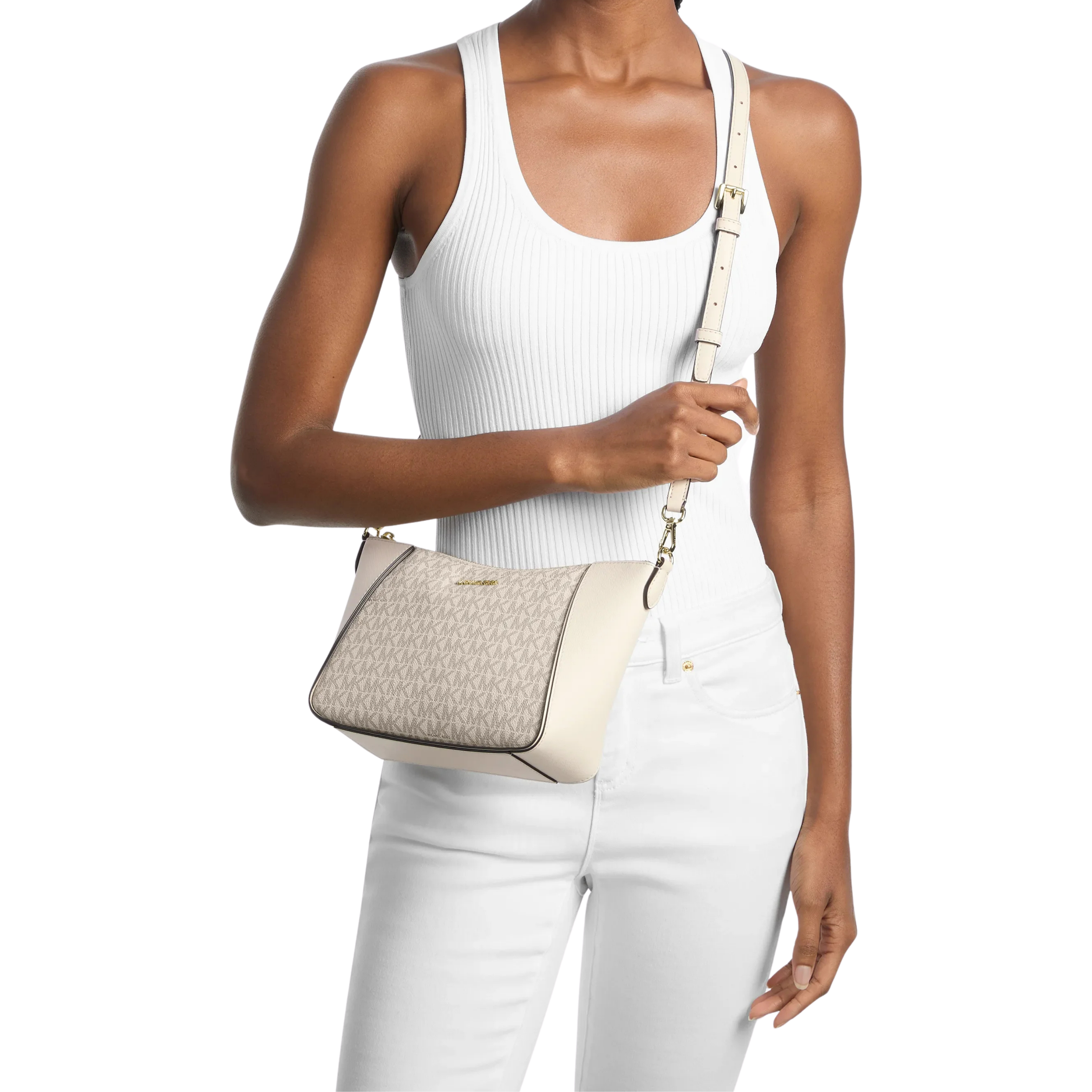 Michael Kors Women Jet Set Travel Large Signature Logo 3 In 1 Tote Bag - Lt Cream