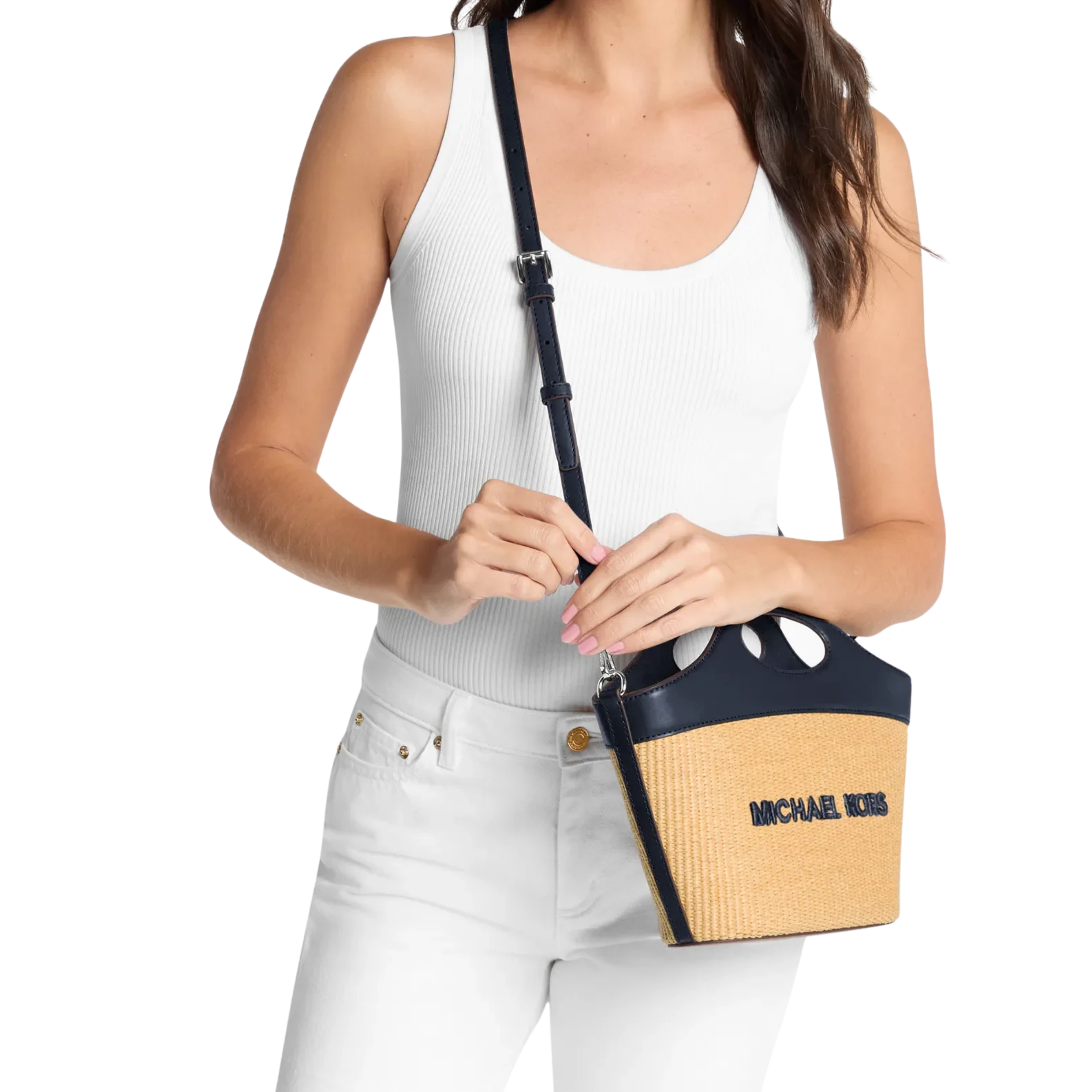 Michael Kors Women Tatum Medium Woven Convertible Crossbody Bag - Navy