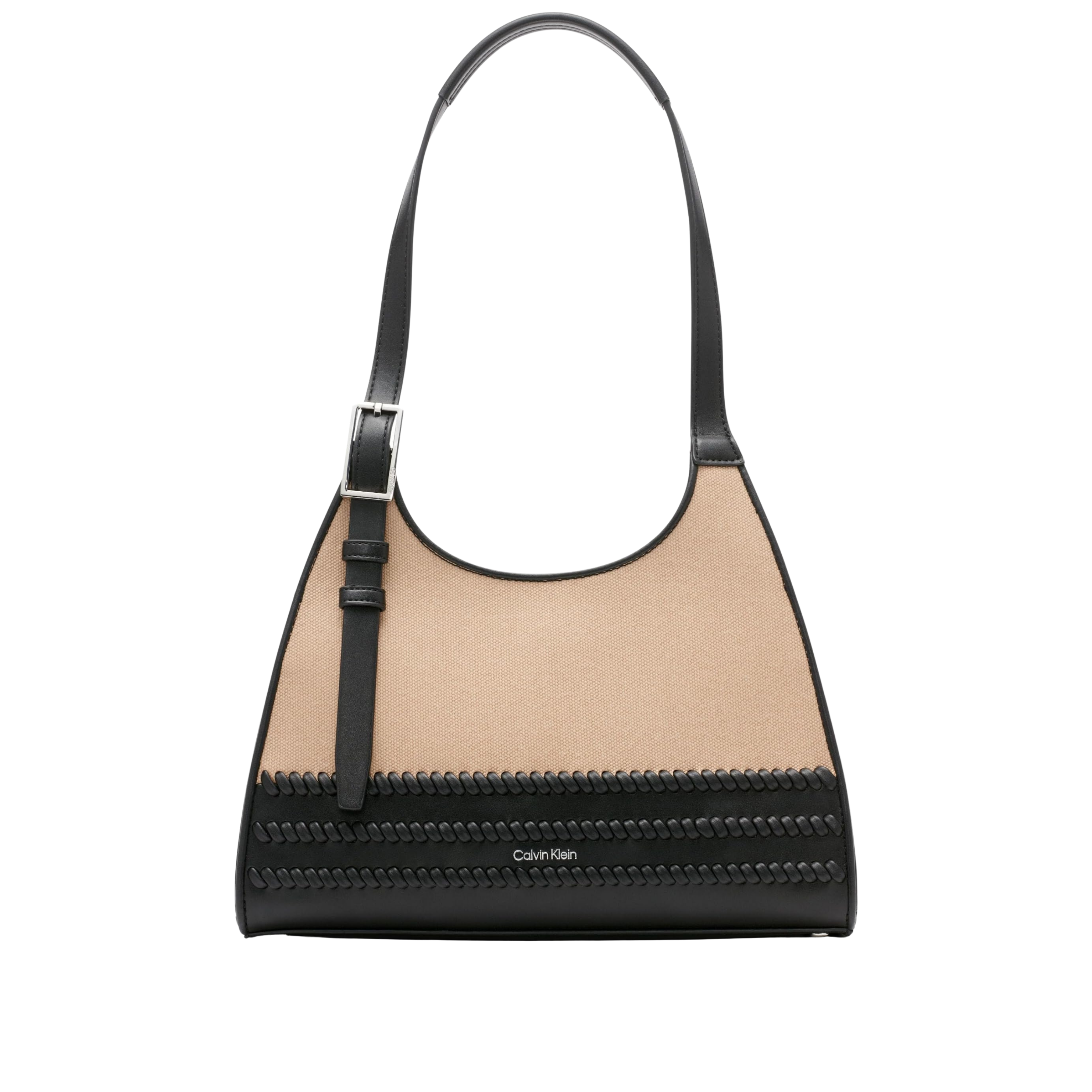 Calvin Klein Women Quill Triple Compartment Satchel Bag - Natural Black Canvas
