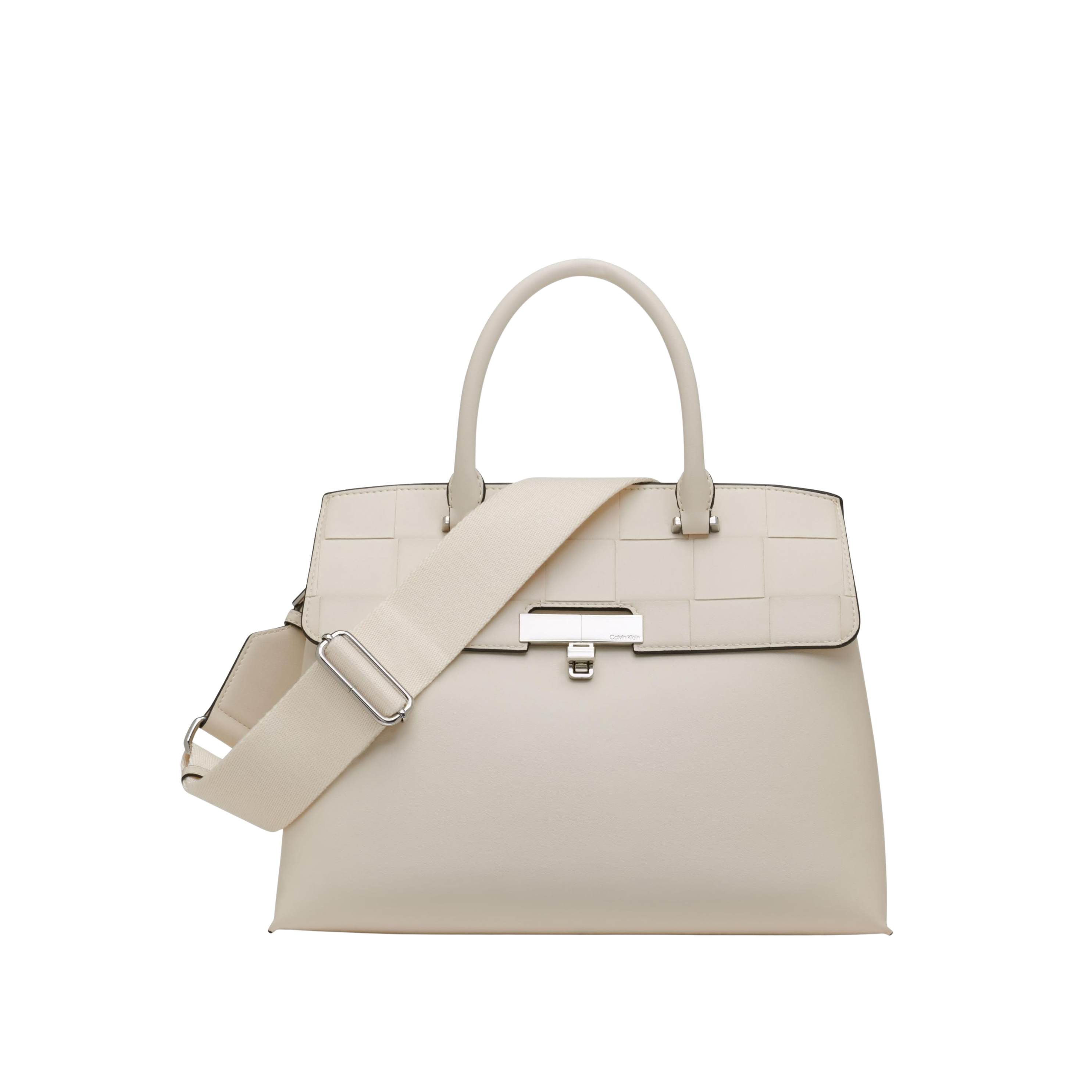 Calvin Klein Women Becky Turn Lock Satchel Bag - Cherub White Woven