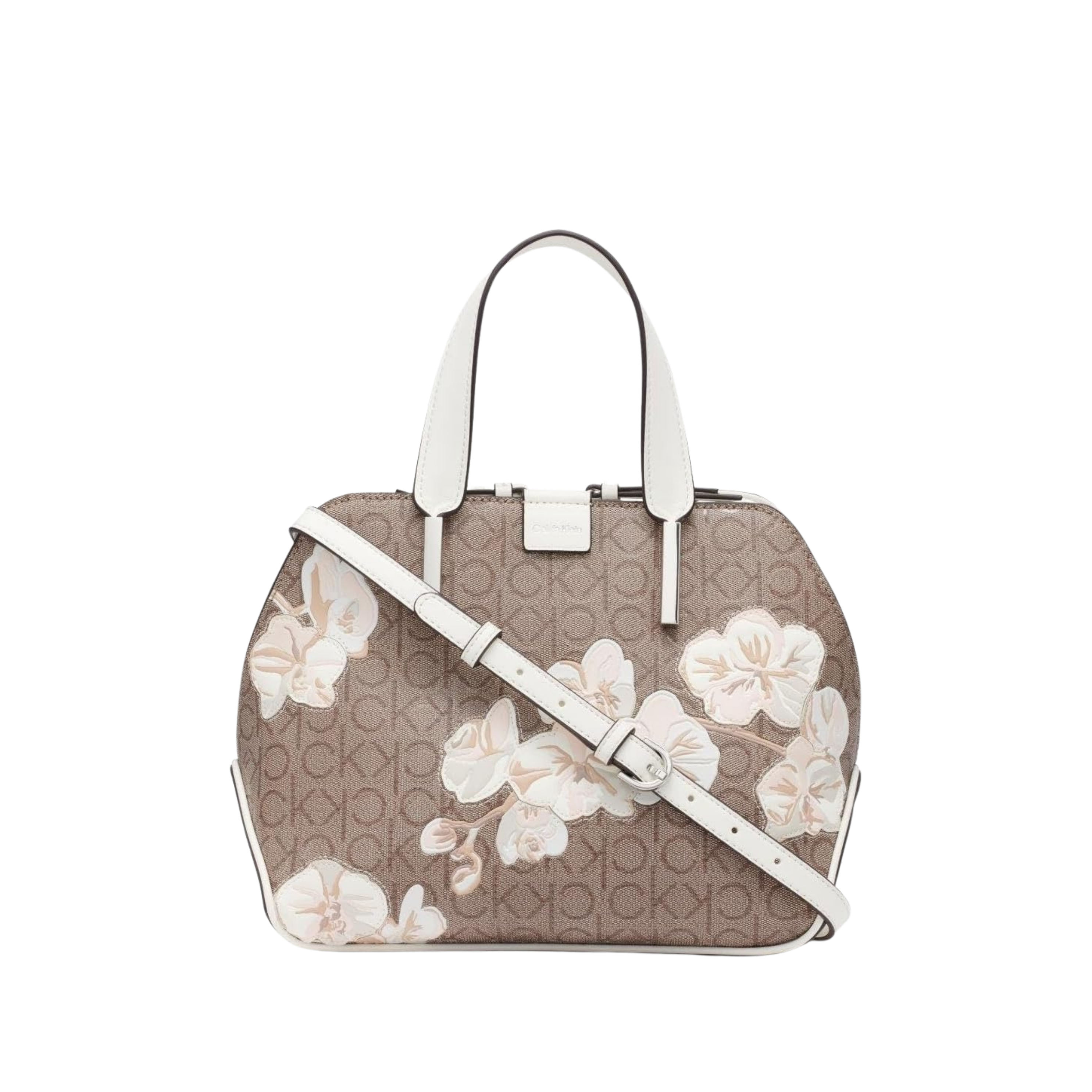 Calvin Klein Women Audrey Triple Compartment Satchel Bag - Almond Floral Emboss
