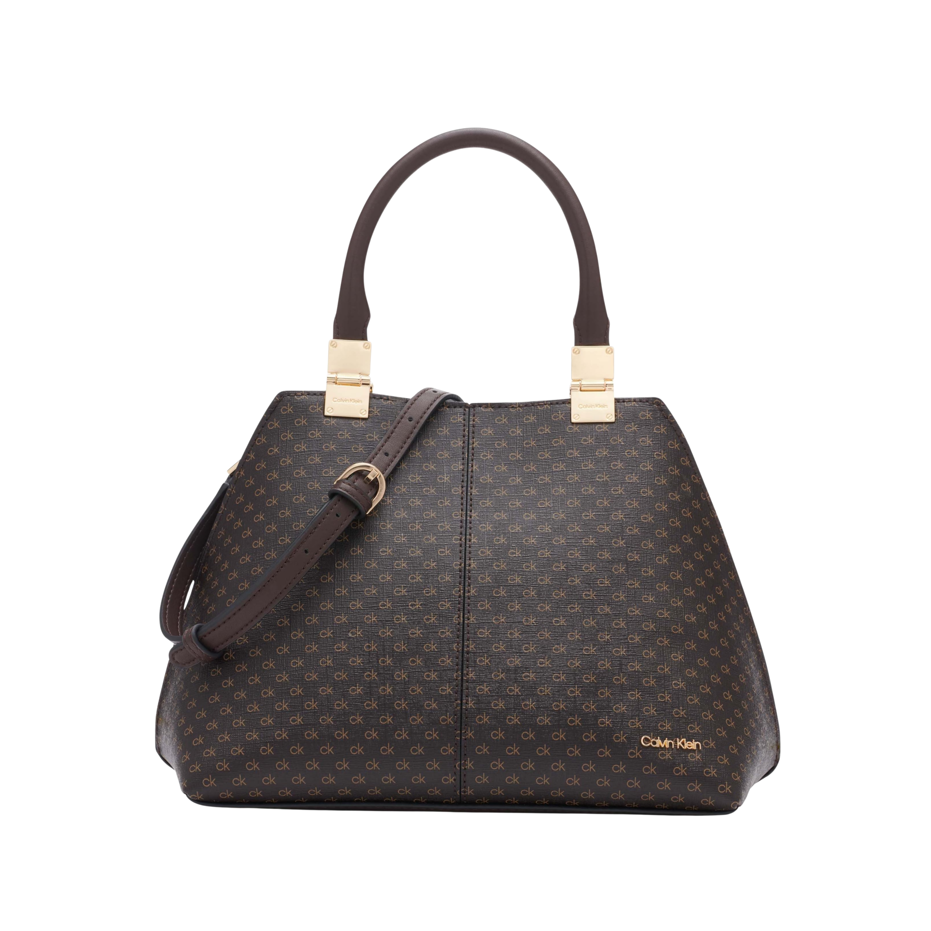 Calvin Klein Women Granite Geometric Satchel Bag - Brown Khaki Black