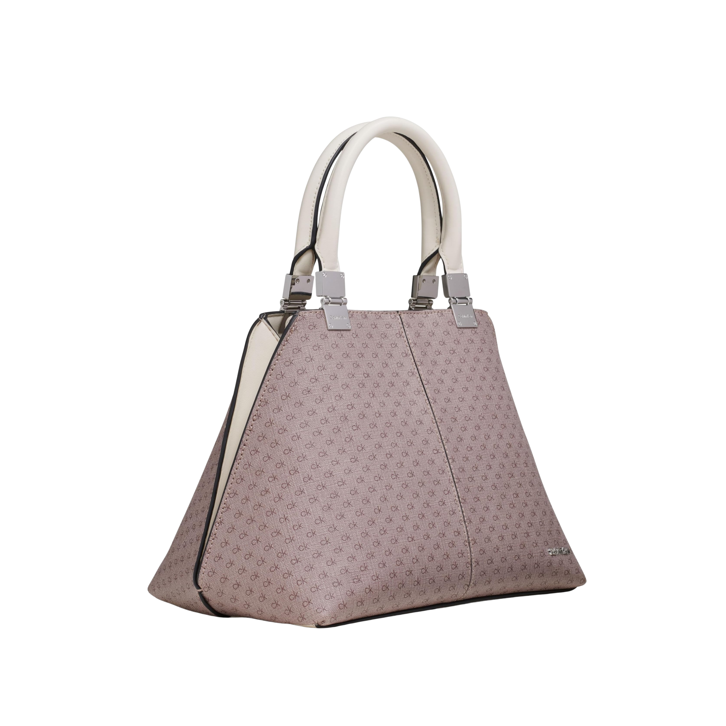Calvin Klein Women Granite Geometric Satchel Bag - Almond Taupe White