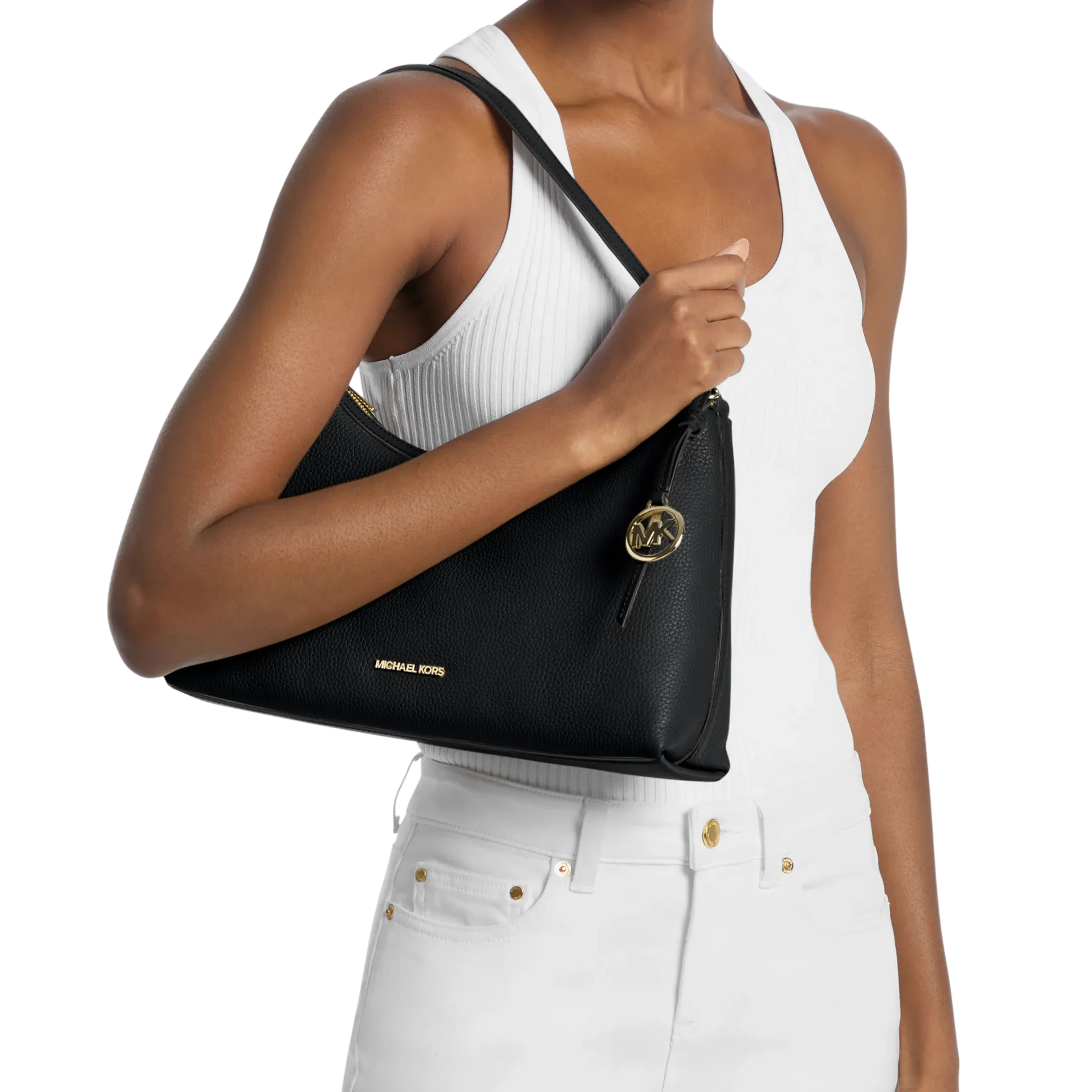 Michael Kors Women Sammy Medium Pebbled Leather Convertible Shoulder Bag - Black Silver