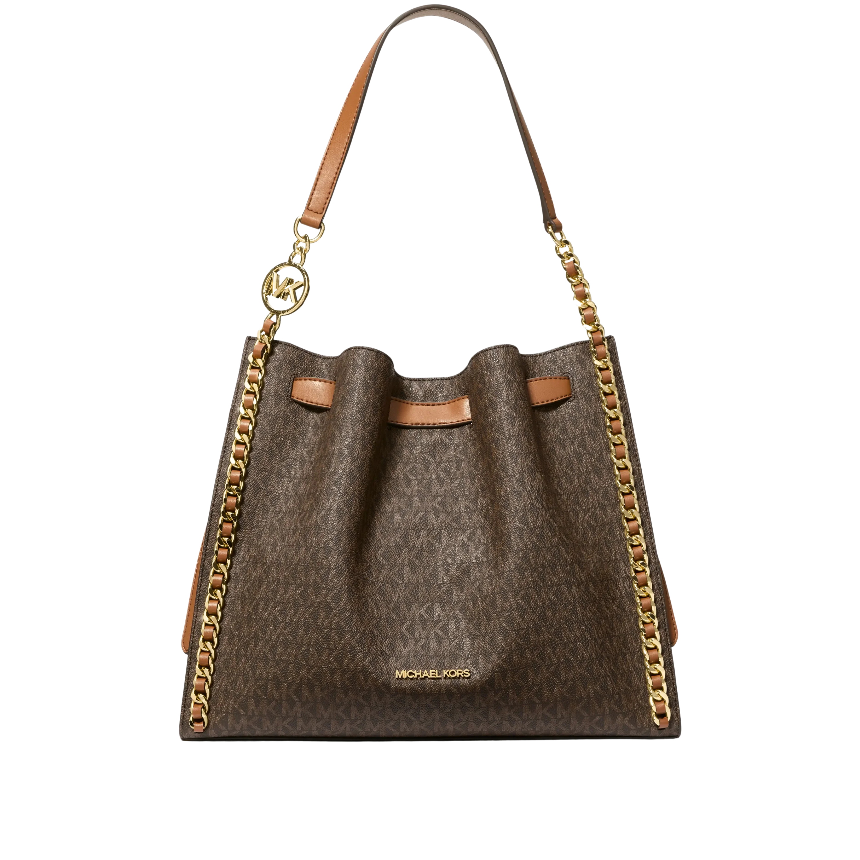 Michael Kors Women Mina Large Signature Logo Chain Shoulder Bag - Brown