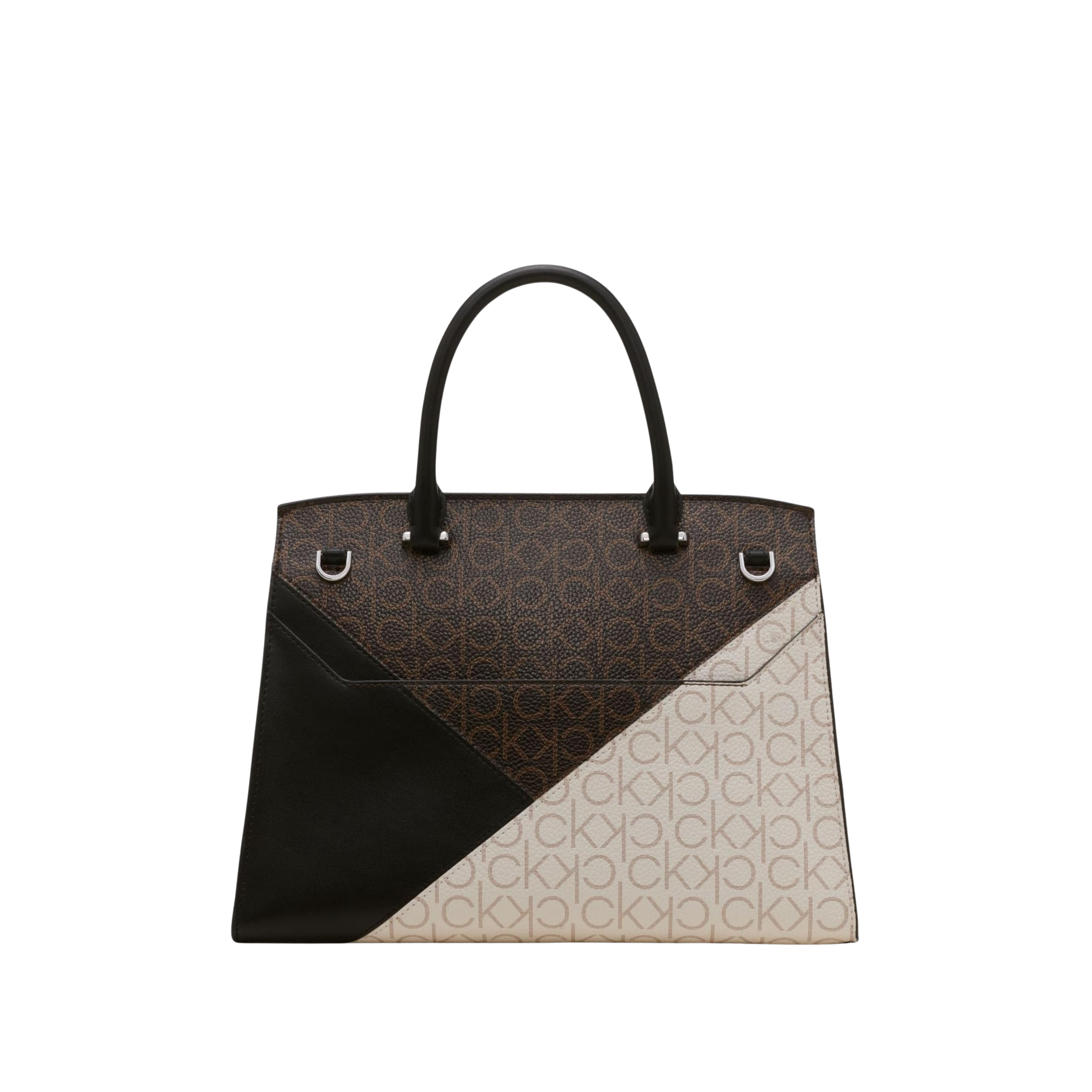 Calvin Klein Women Becky Turn Lock Satchel Bag - Black Brown Khaki Vanilla Khaki