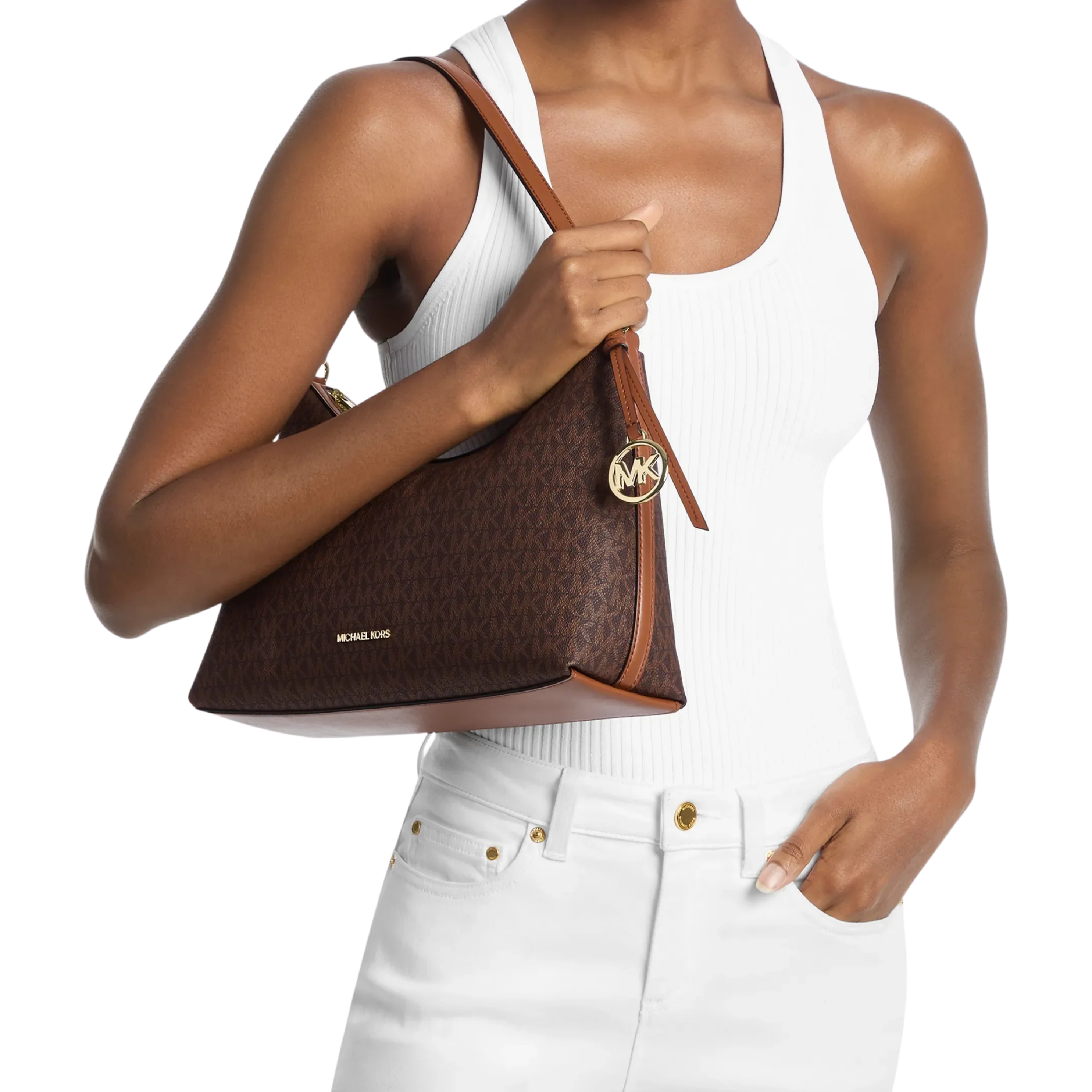 Michael Kors Women Sammy Medium Signature Logo Convertible Shoulder Bag - Brown