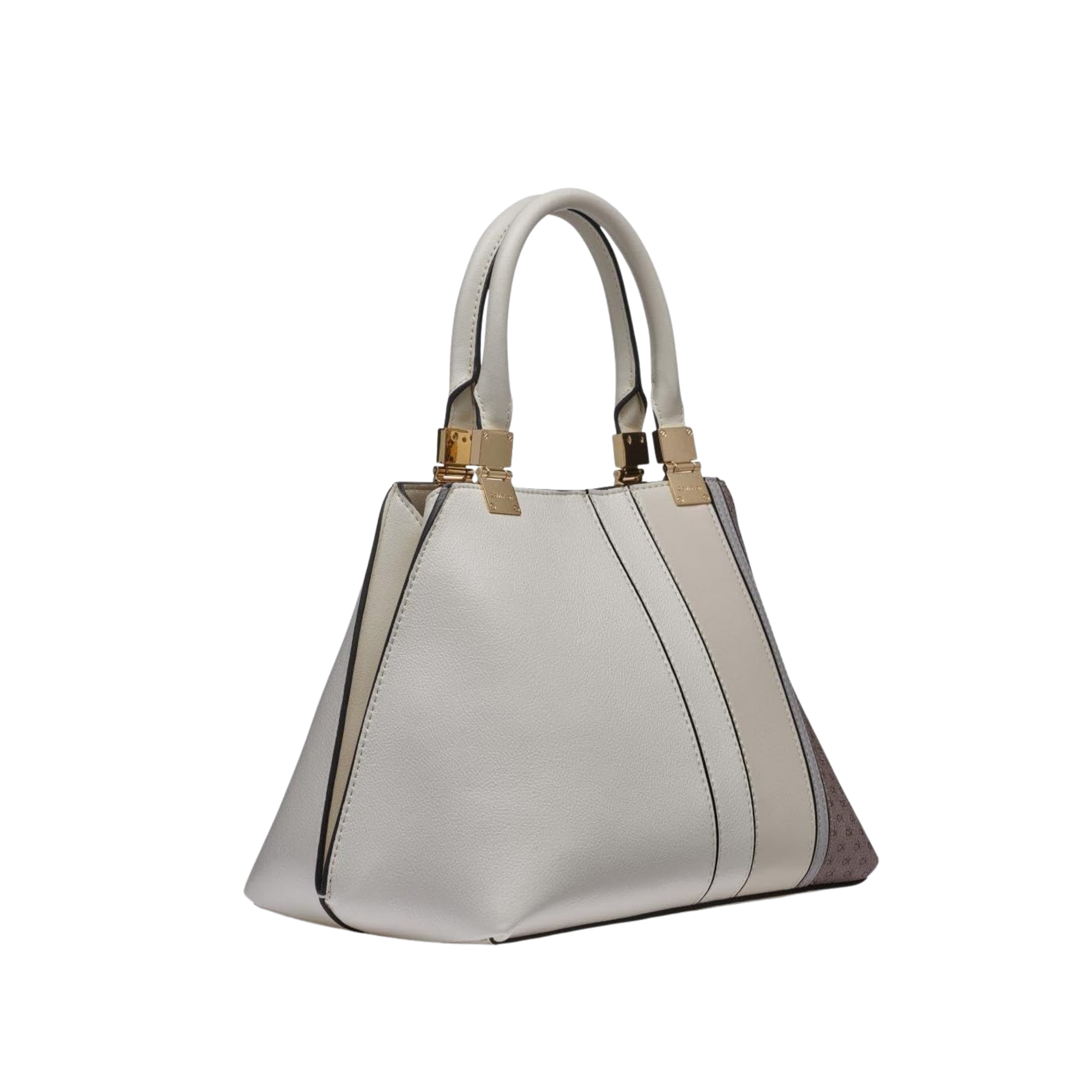 Calvin Klein Women Granite Geometric Satchel Bag - Almond Taupe Cherub White Pieced