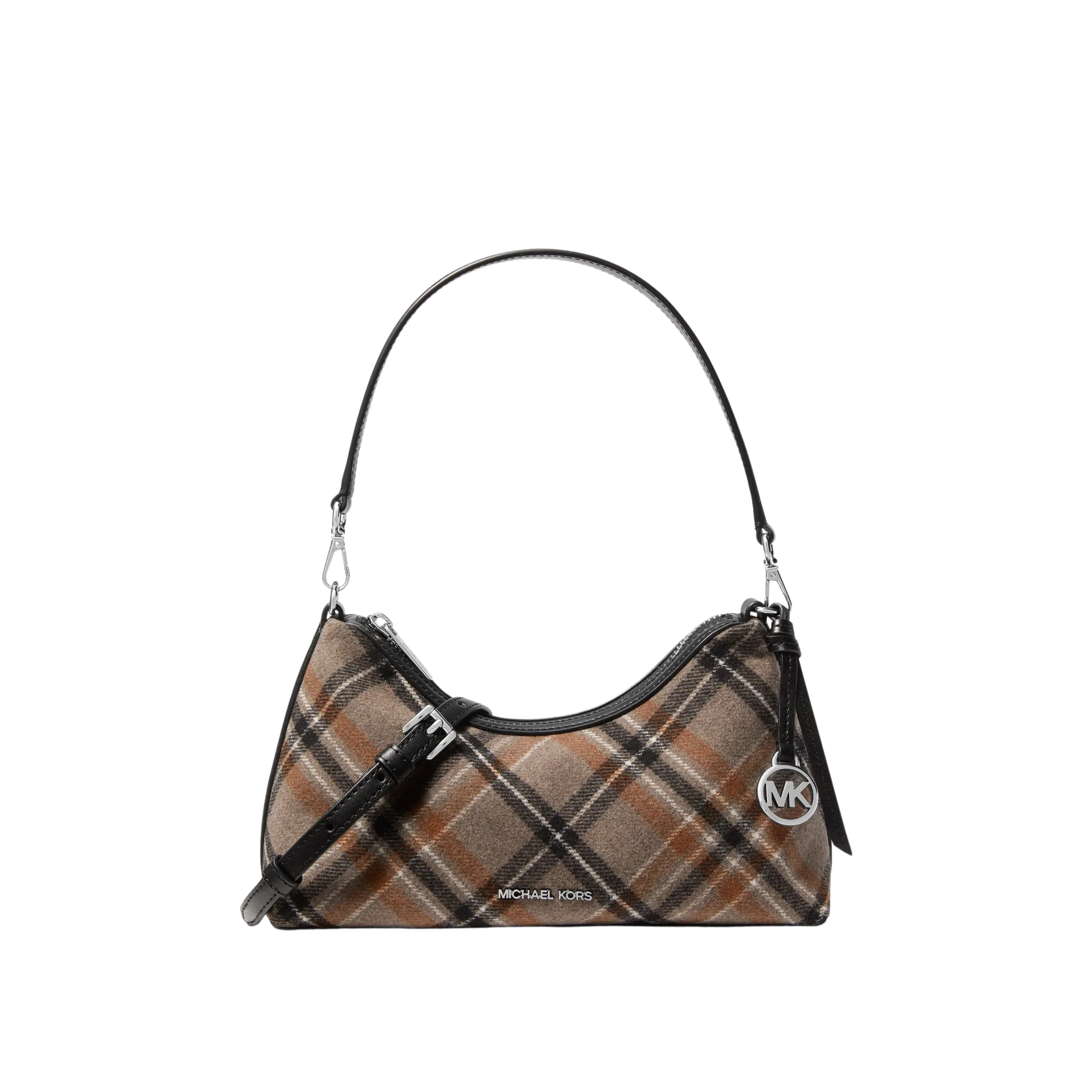 Michael Kors Women Sammy Small Plaid Print Wool Blend Convertible Crossbody Bag - Black