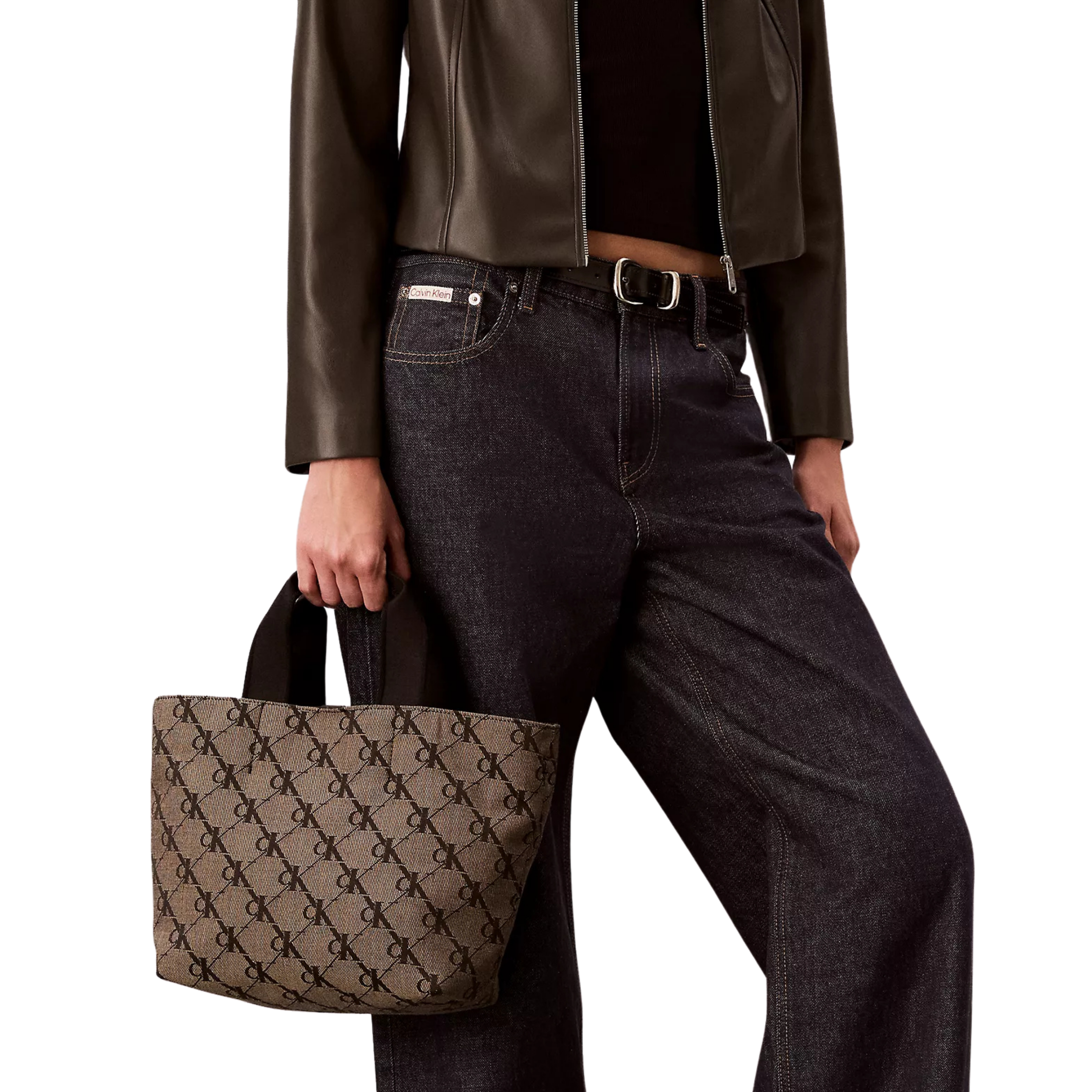 Calvin Klein Women Monogram Jacquard Tote Bag - Lotus Beige Black Aop