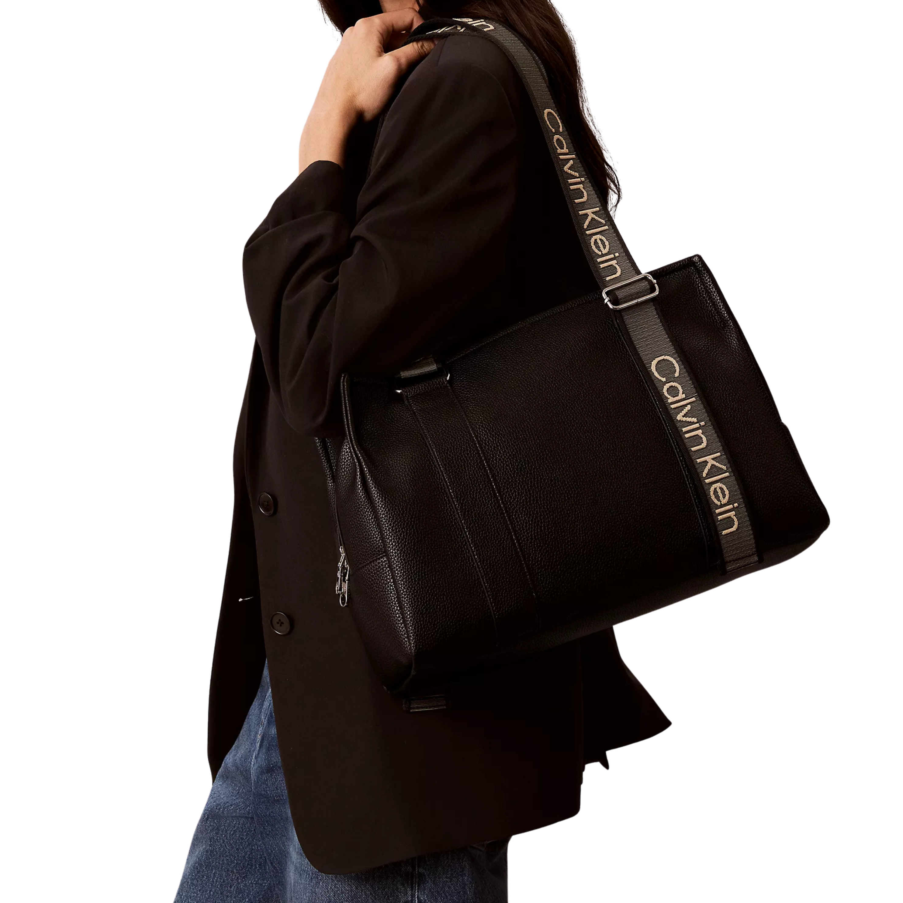 Calvin Klein Women Logo Strap Tote Bag - Black