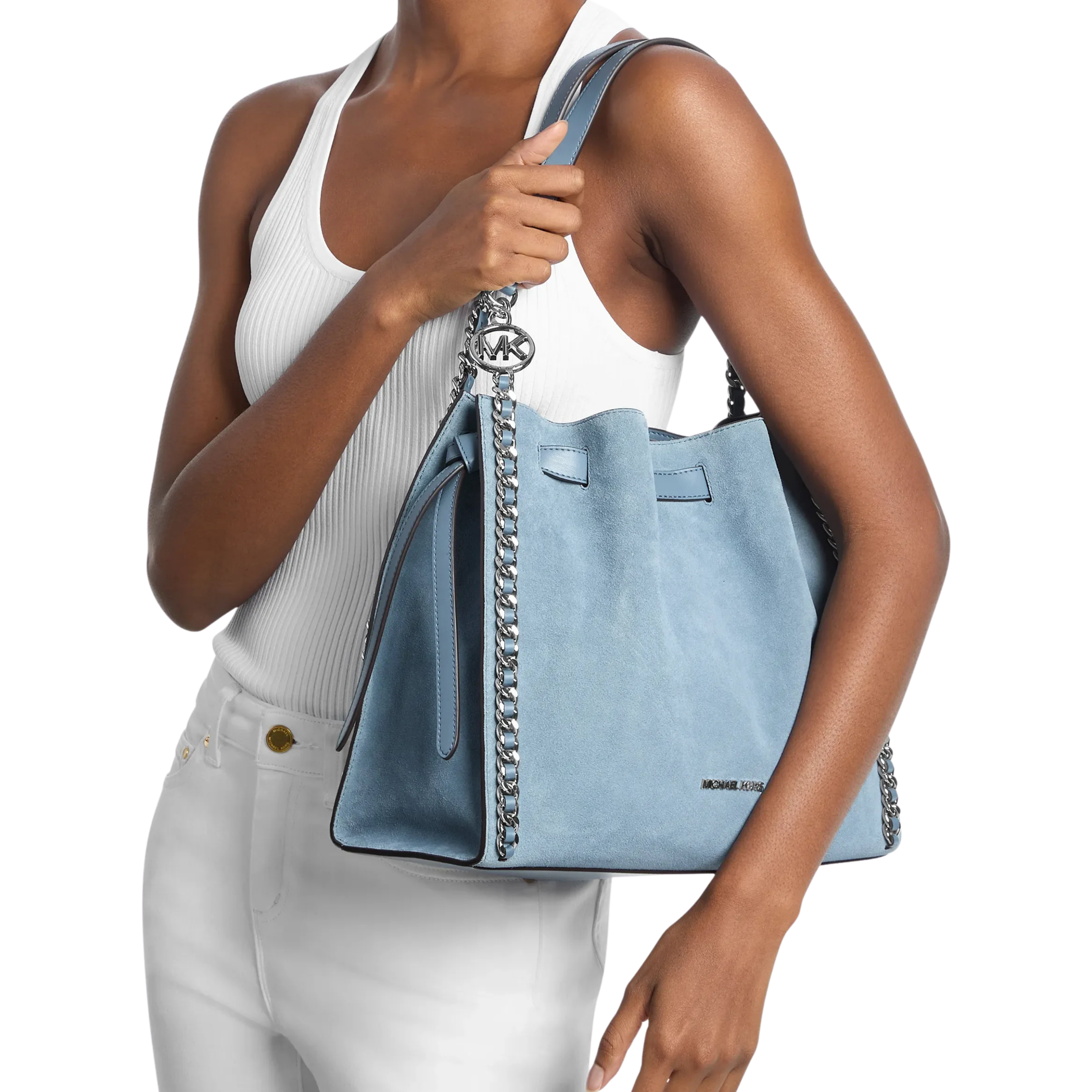 Michael Kors Women Mina Large Suede Chain Shoulder Bag - Denim
