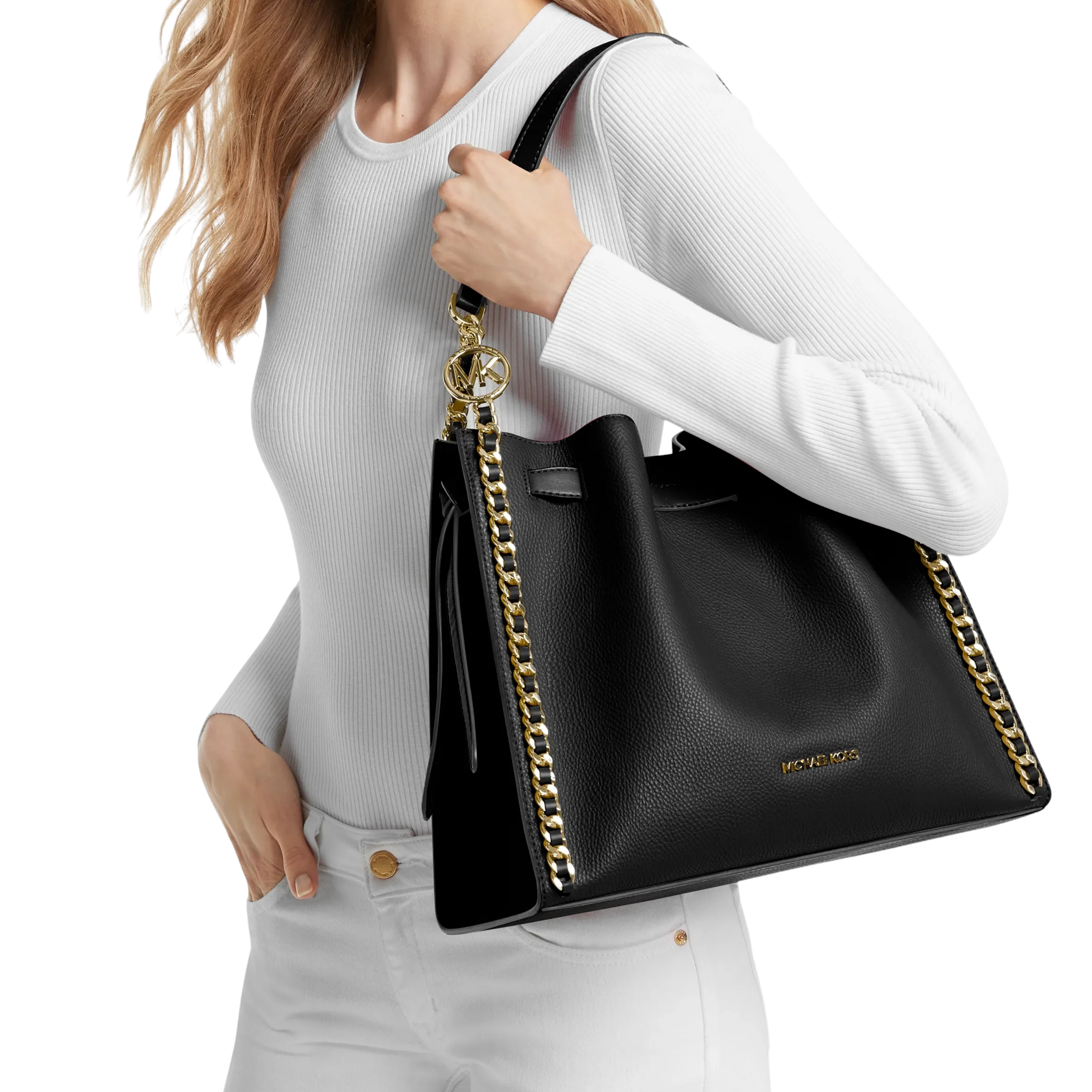 Michael Kors Women Mina Large Chain Shoulder Bag - Black Gold