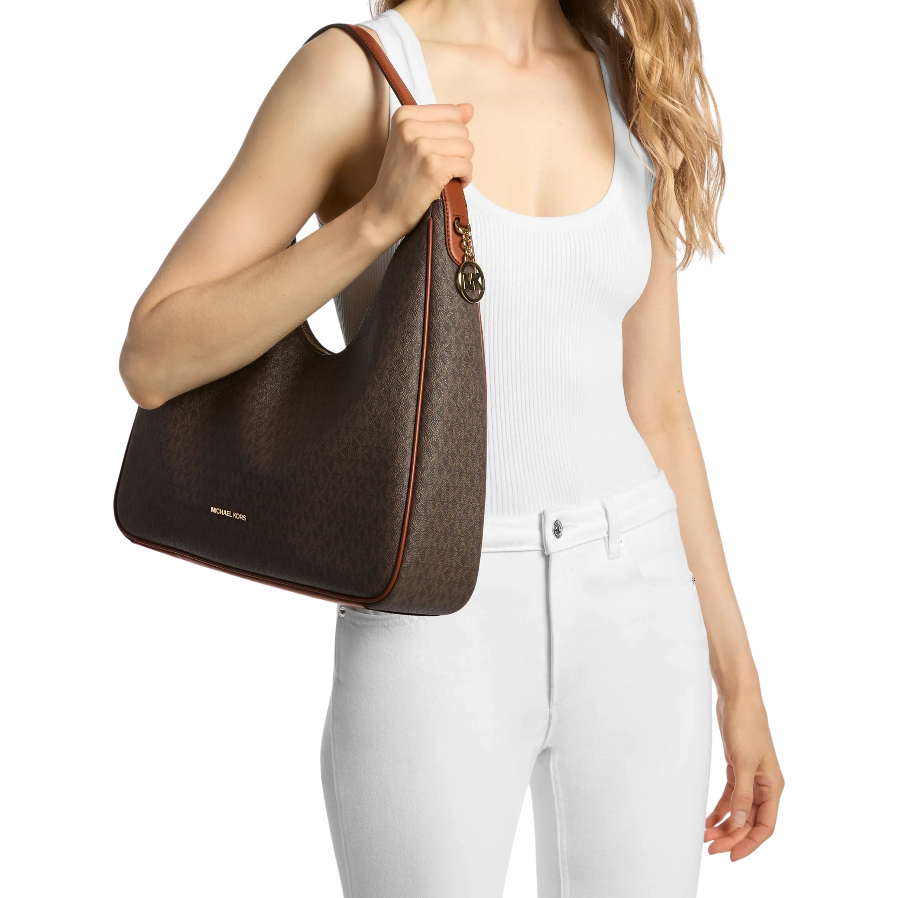 Michael Kors Women Nayla Medium Signature Logo Shoulder Bag - Brown