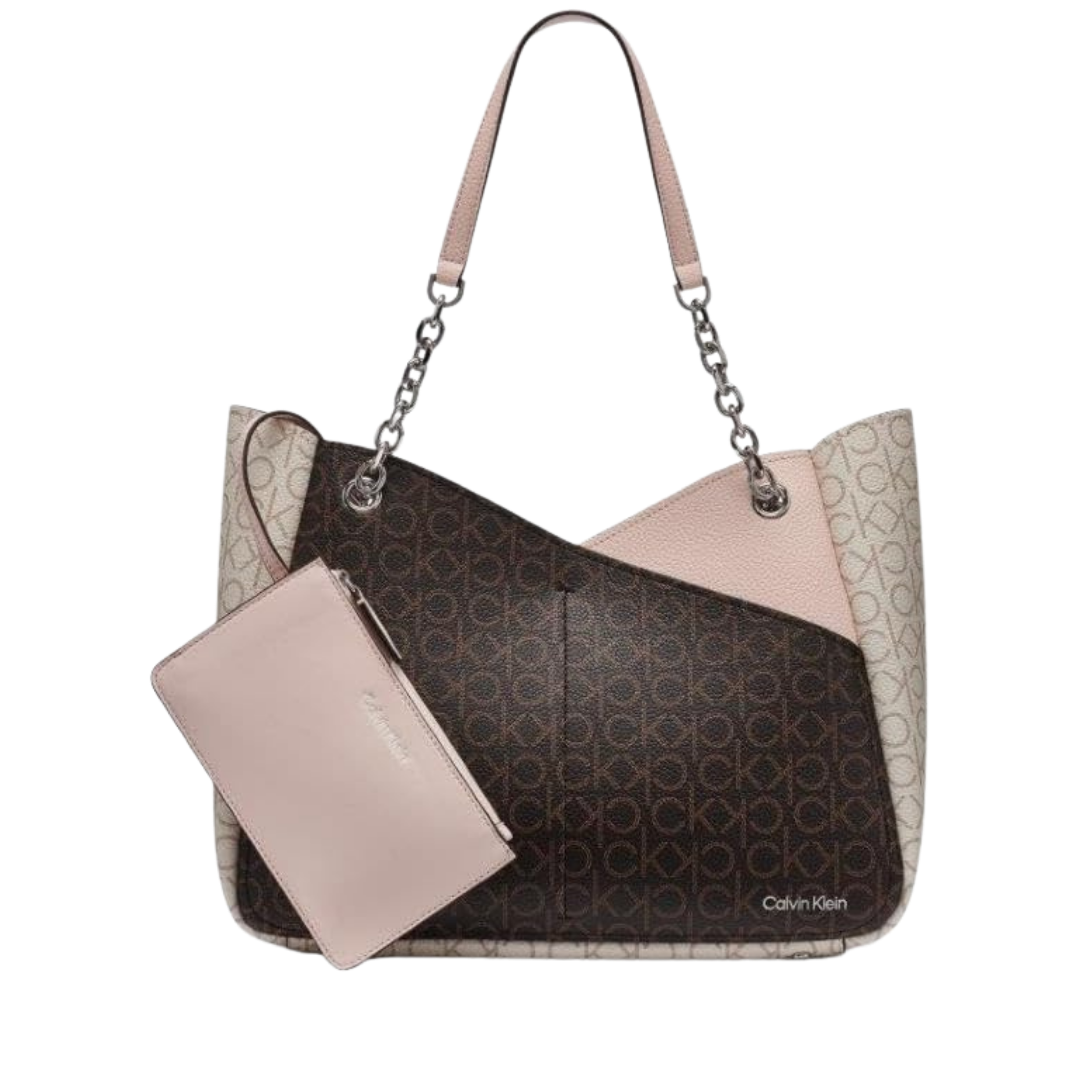 Calvin Klein Women Zoe Chain Tote Bag - Brown Khaki Petal Vanilla