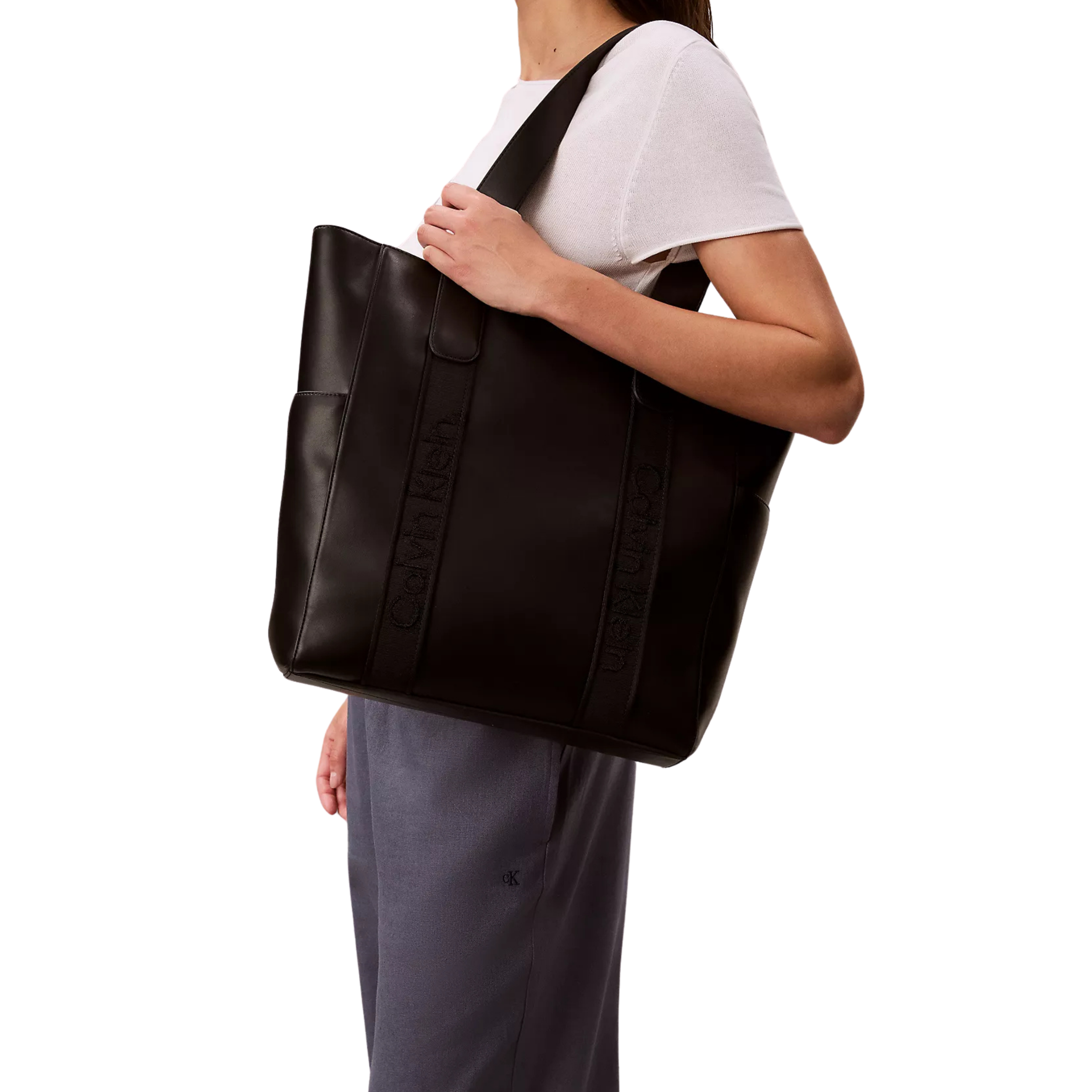 Calvin Klein Women Logo Webbing Strap Tote Bag - Black
