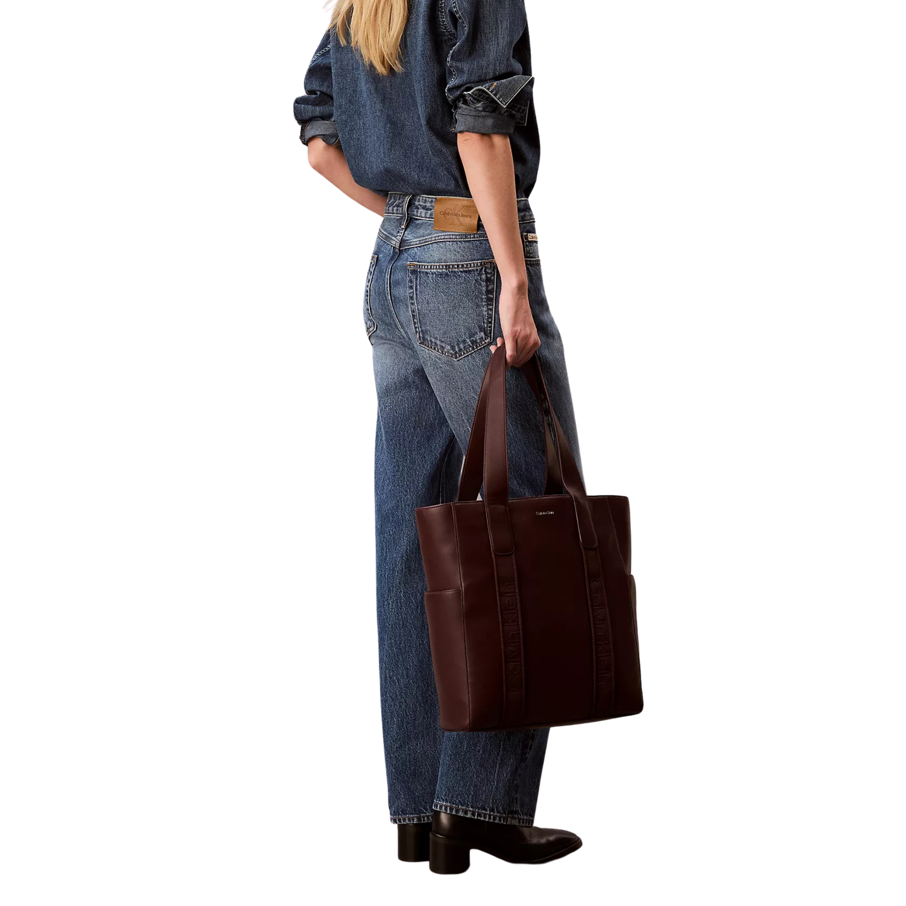 Calvin Klein Women Logo Webbing Strap Tote Bag - Fudge
