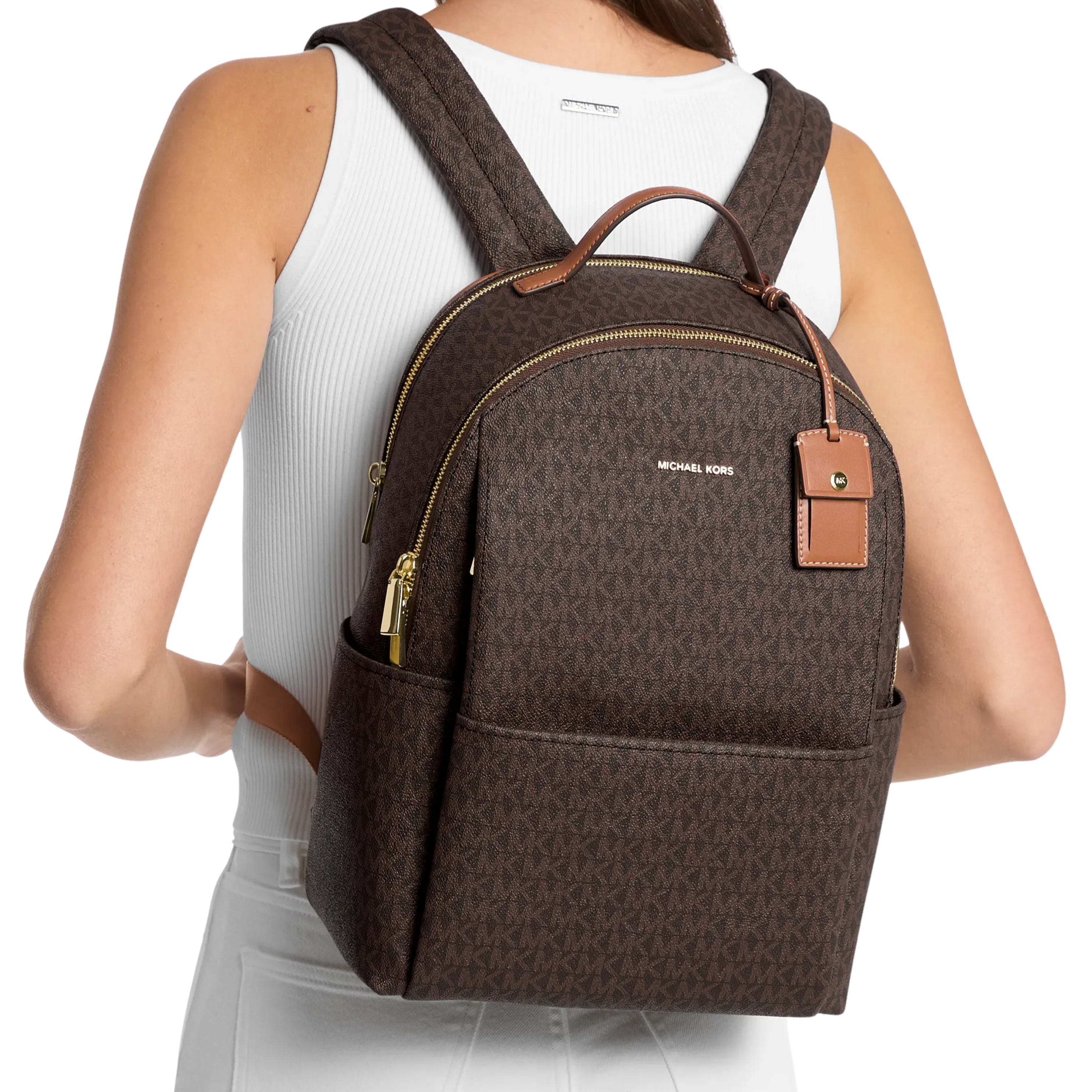 Michael Kors Women Sable Large Printed Signature Logo Backpack - Brown