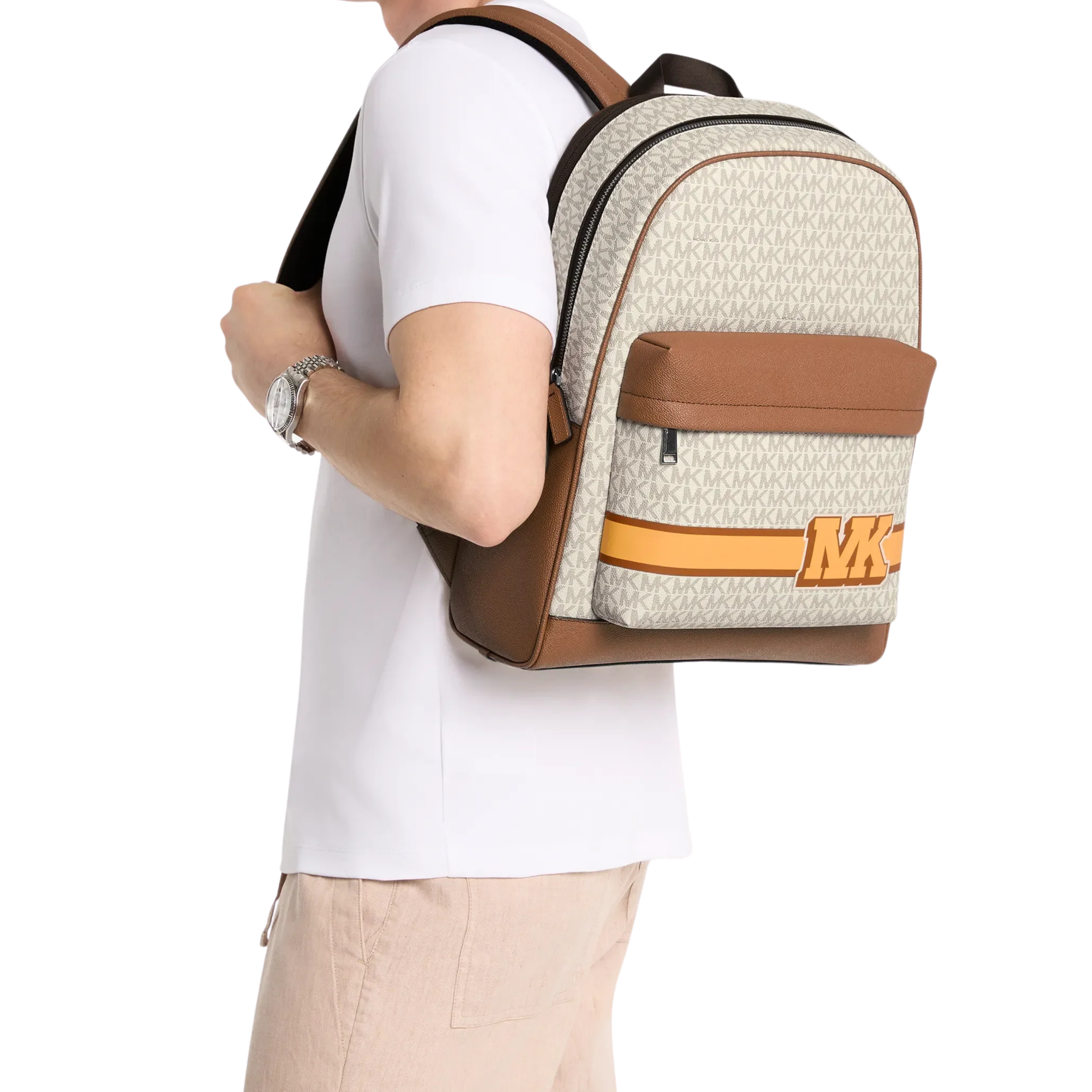 Michael Kors Men Pacey Embellished Striped Signature Logo Backpack - Vainilla Combo