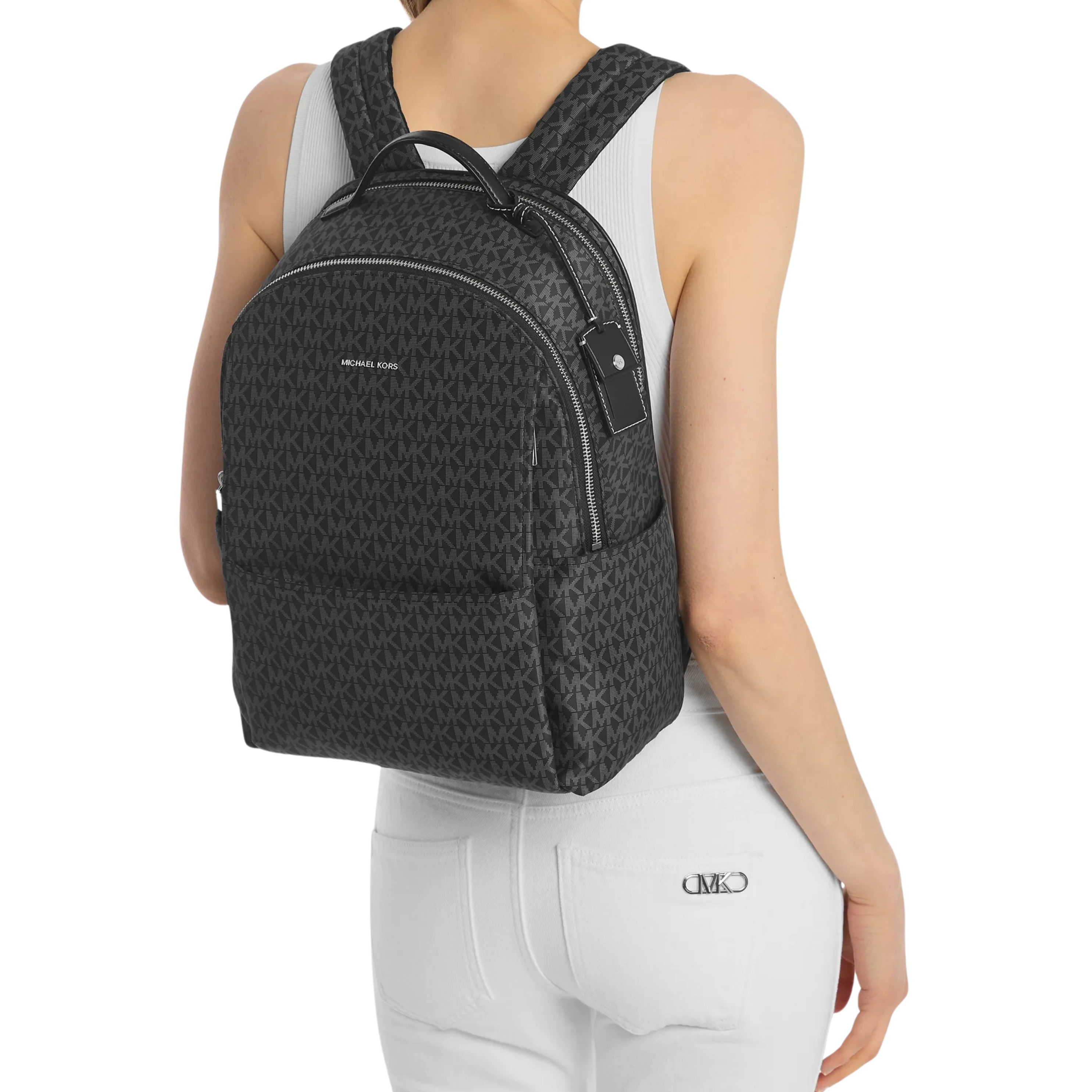 Michael Kors Women Sable Large Printed Signature Logo Backpack - Black