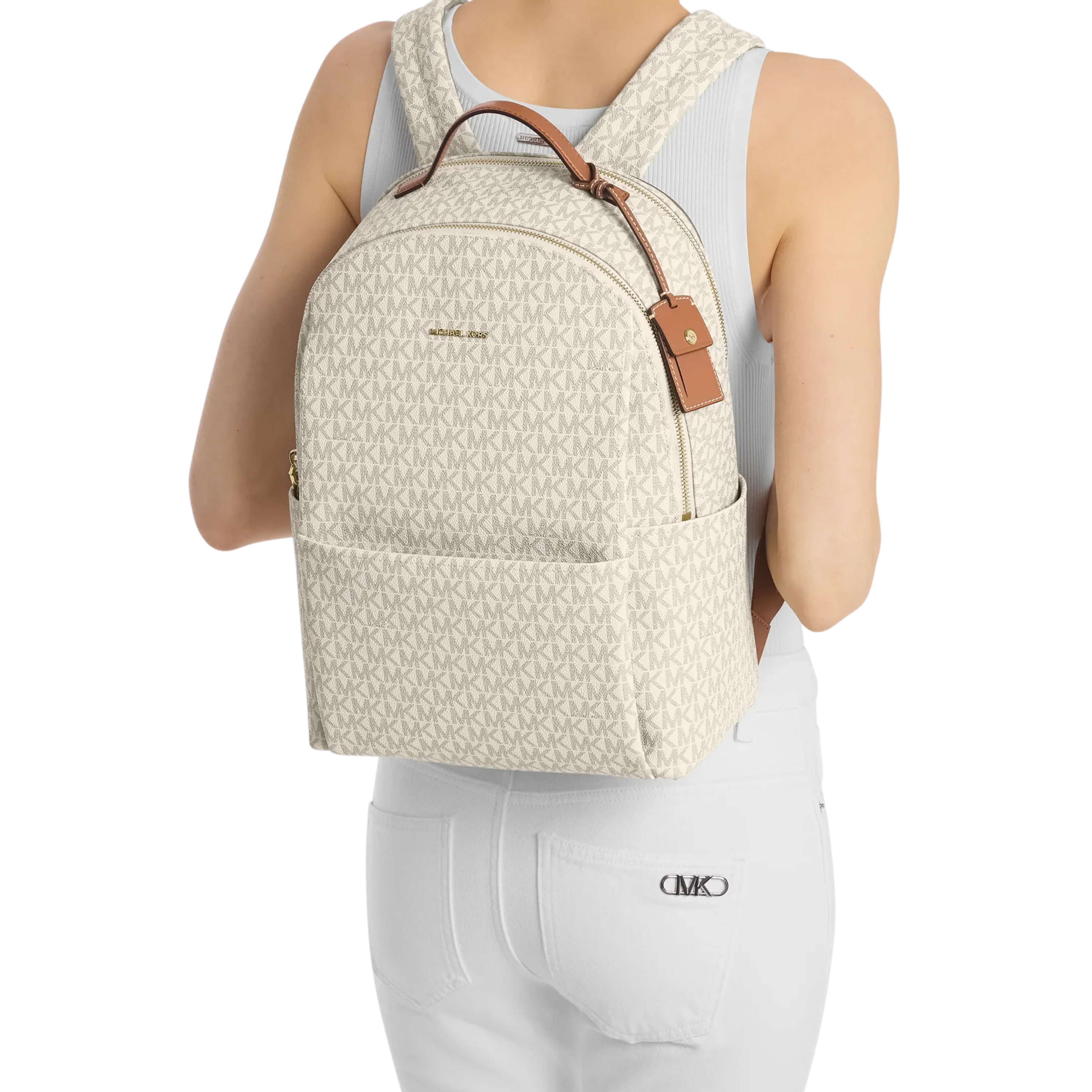 Michael Kors Women Sable Large Printed Signature Logo Backpack - Vanilla