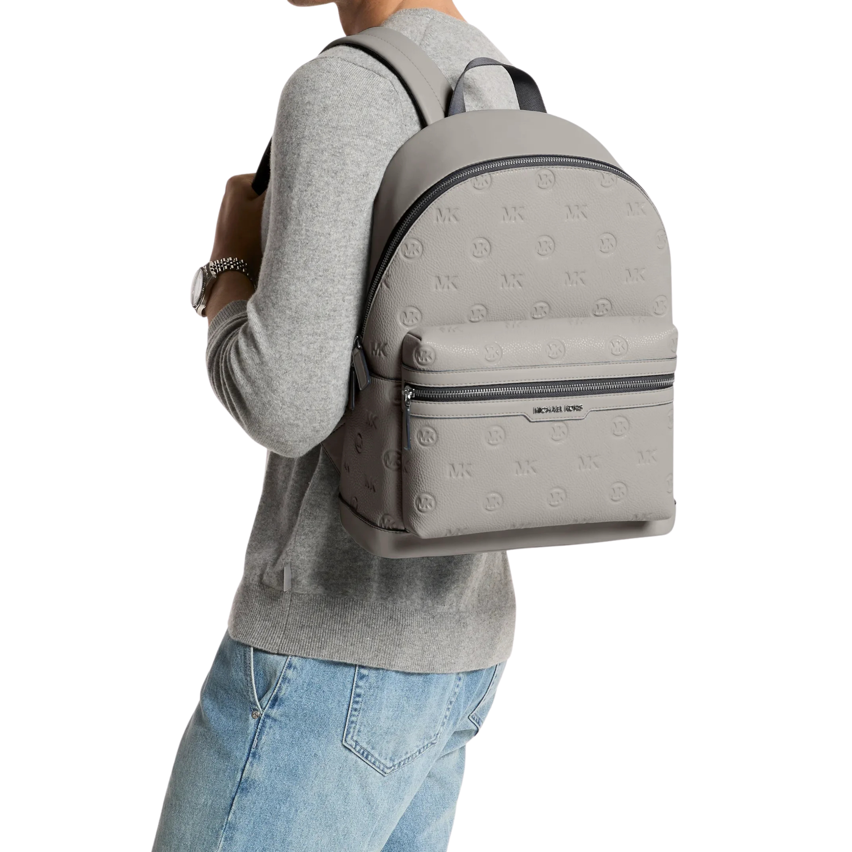 Michael Kors Men Cooper Medium Logo Debossed Dome Backpack - Pearl Grey