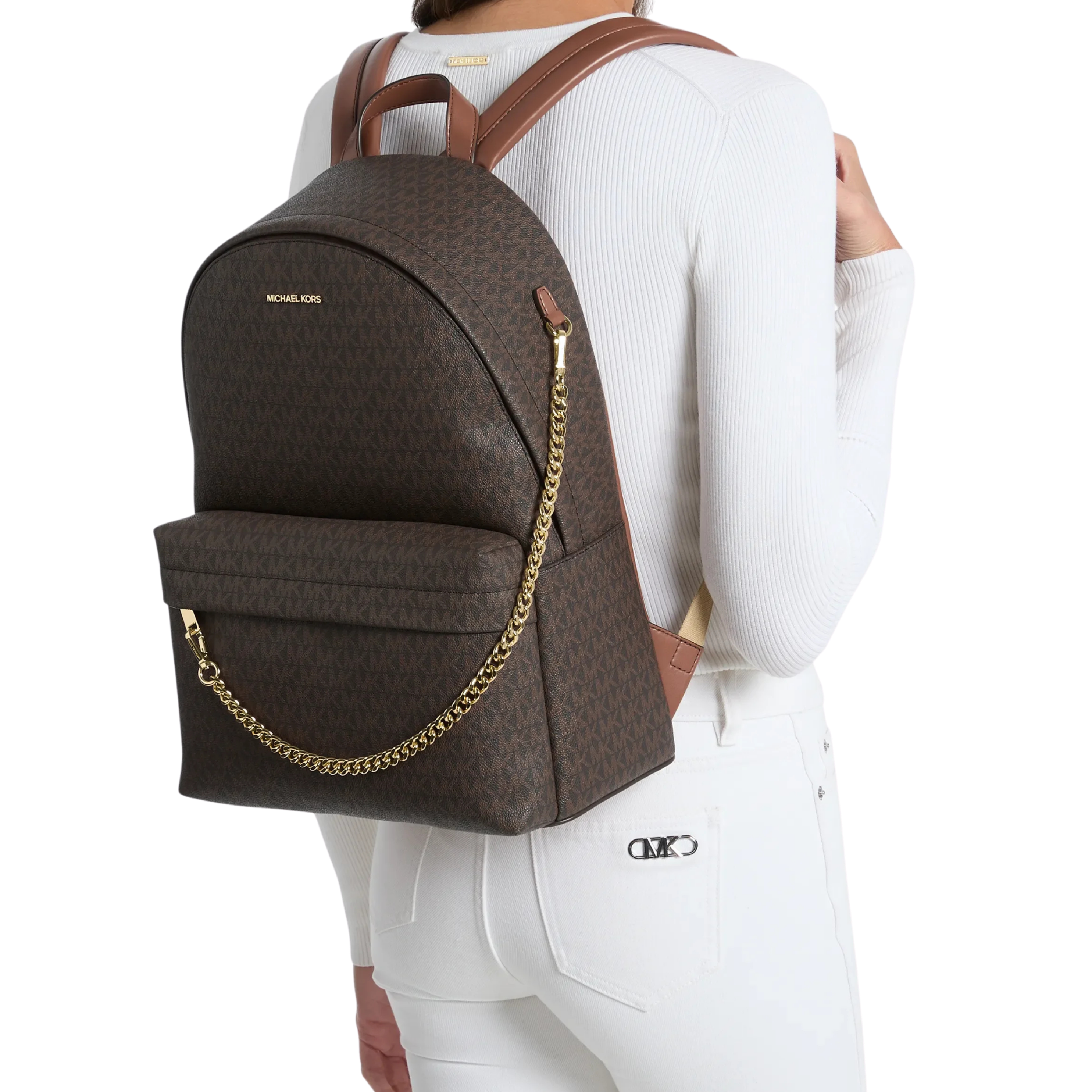 Michael Kors Women Slater Large Signature Logo Backpack - Brown