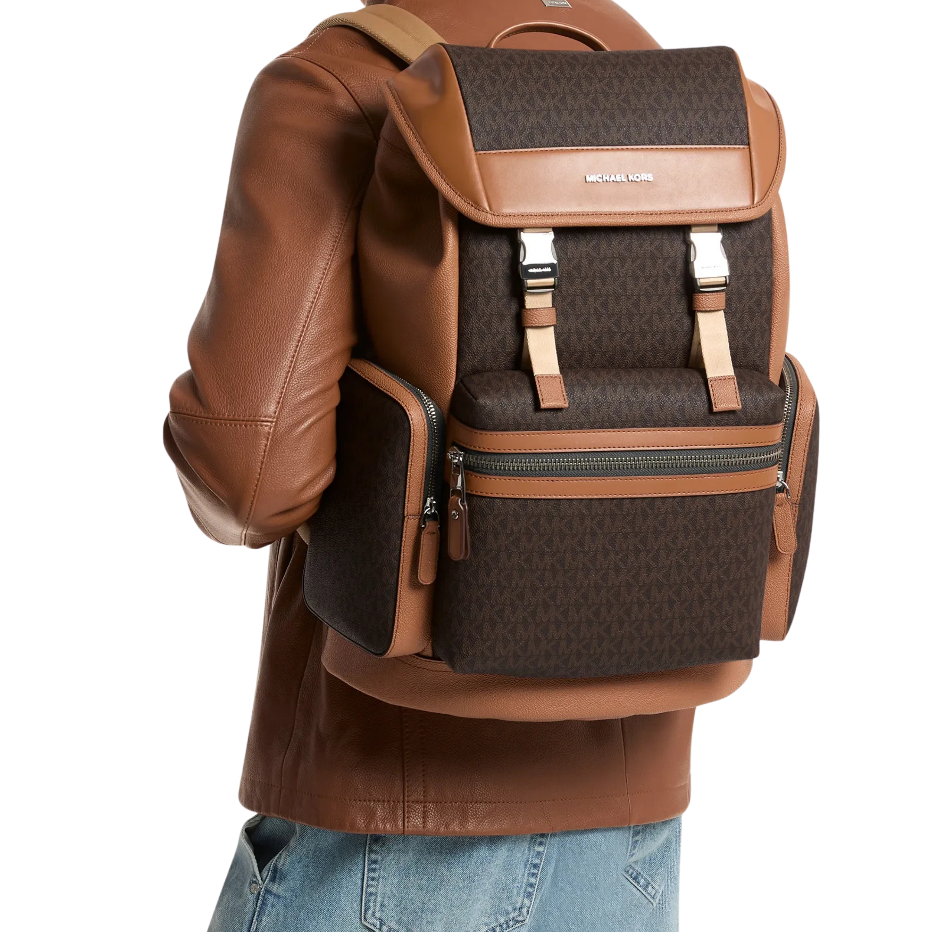 Michael Kors Men Jet Set Signature Logo Backpack - Brown Luggage