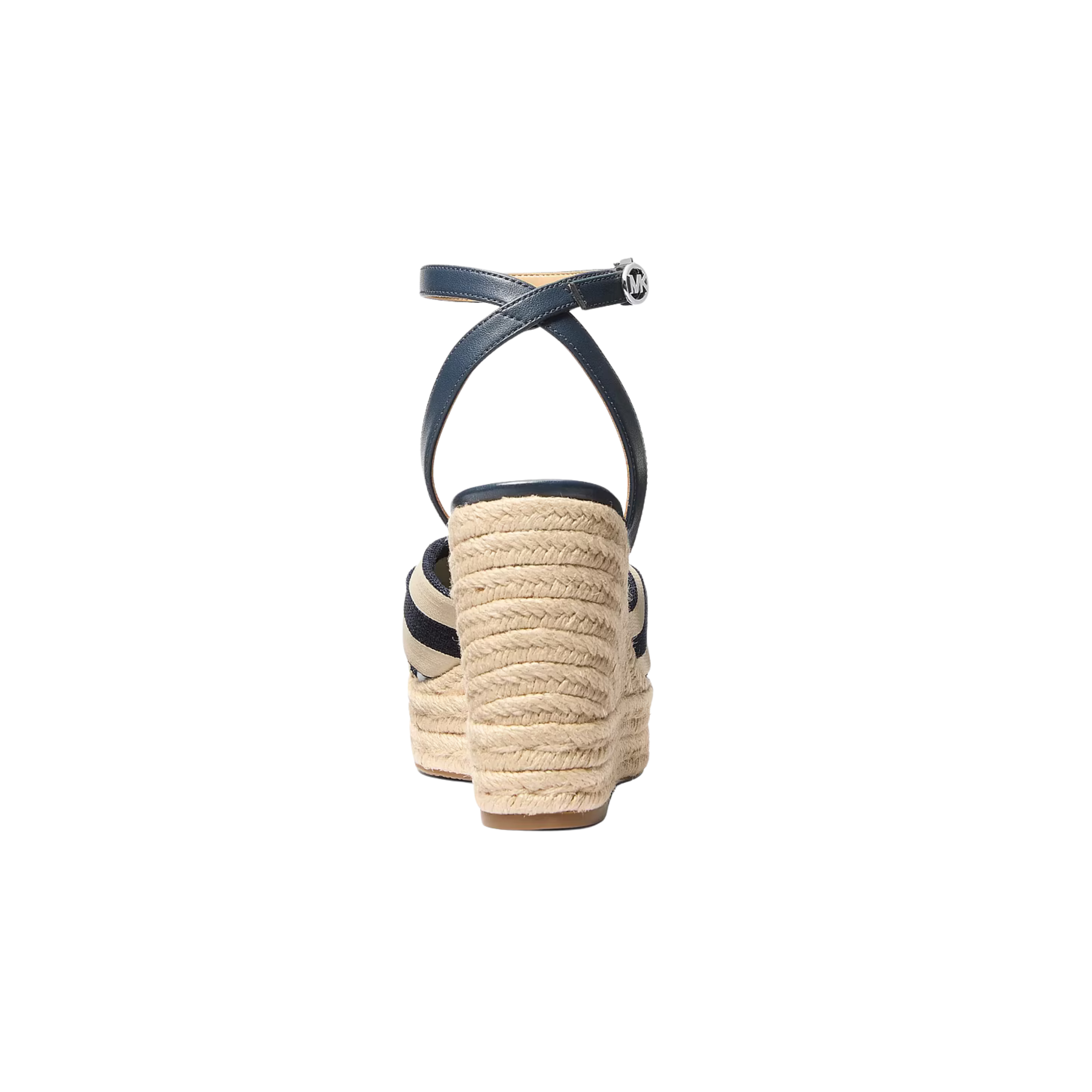 Michael Kors Women Elena Striped Linen Blend Wedge Sandal - Navy