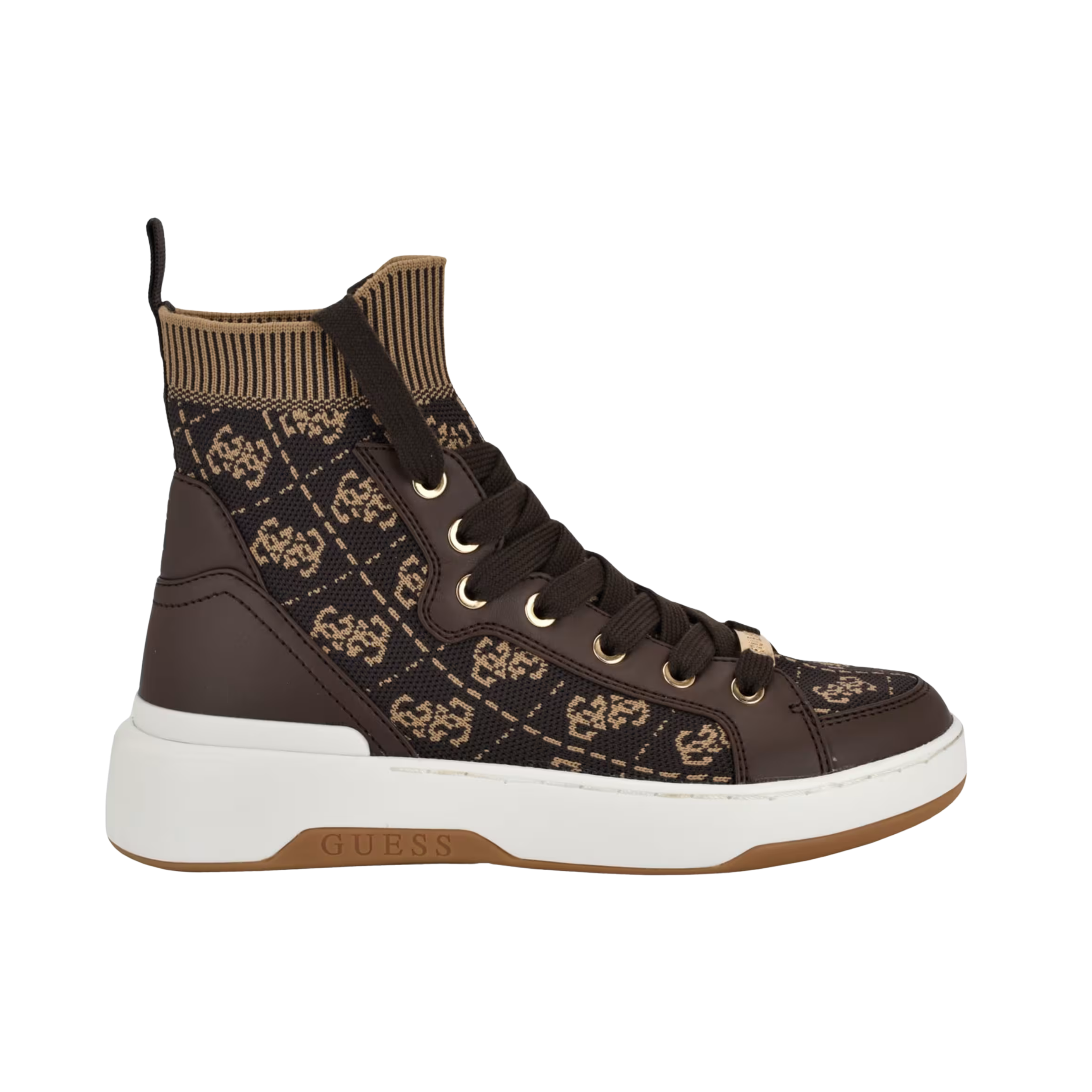 Guess Women Quattro G Knit High Top Sneakers - Medium Brown