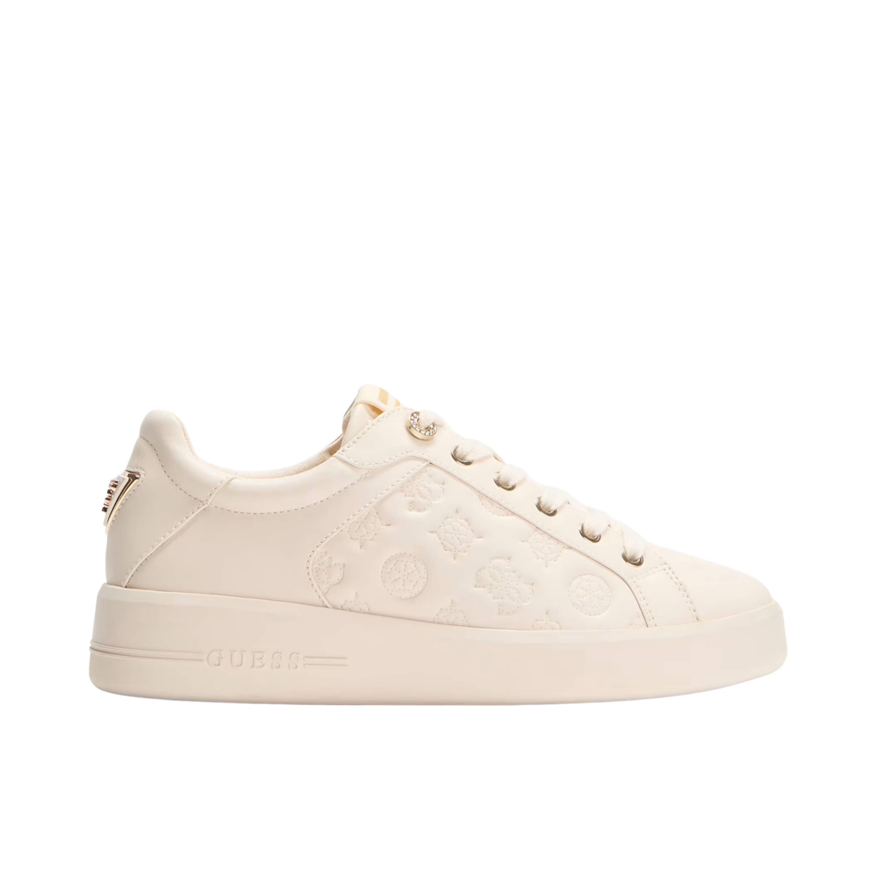 Guess Women Ronii Debossed Peony Low Top Sneakers - Light Natural