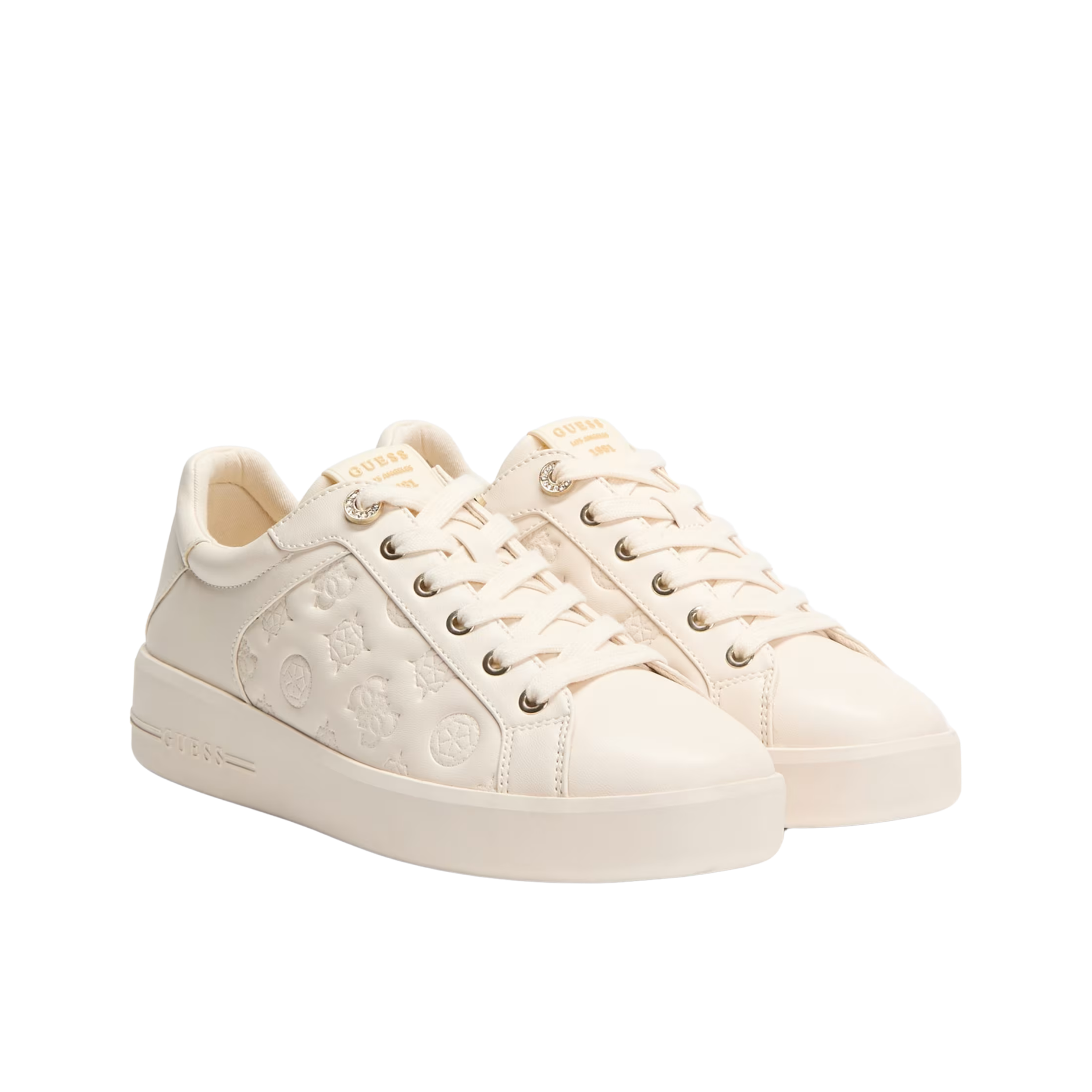 Guess Women Ronii Debossed Peony Low Top Sneakers - Light Natural