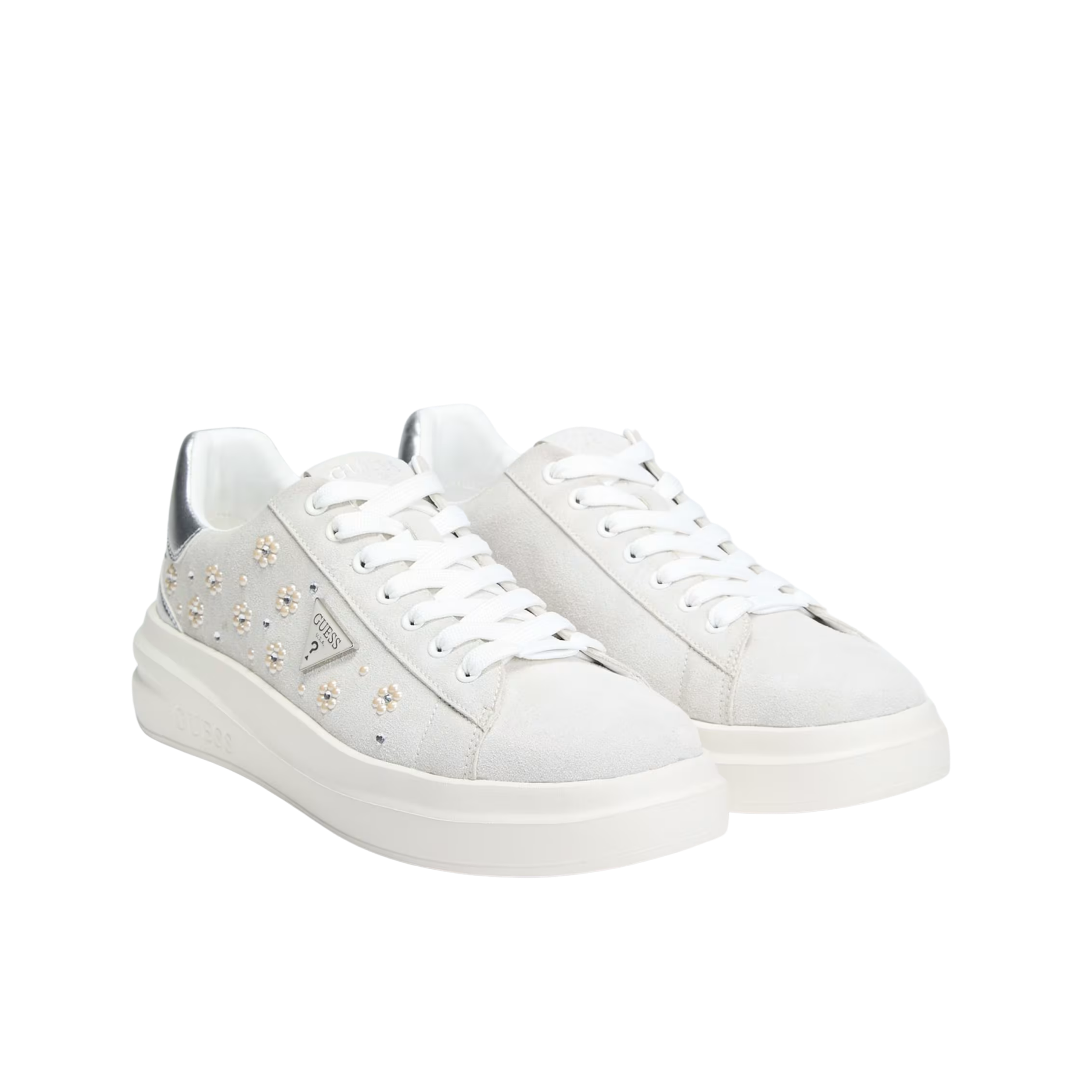 Guess Women Elbina Rhinestones Sneakers - Ivory