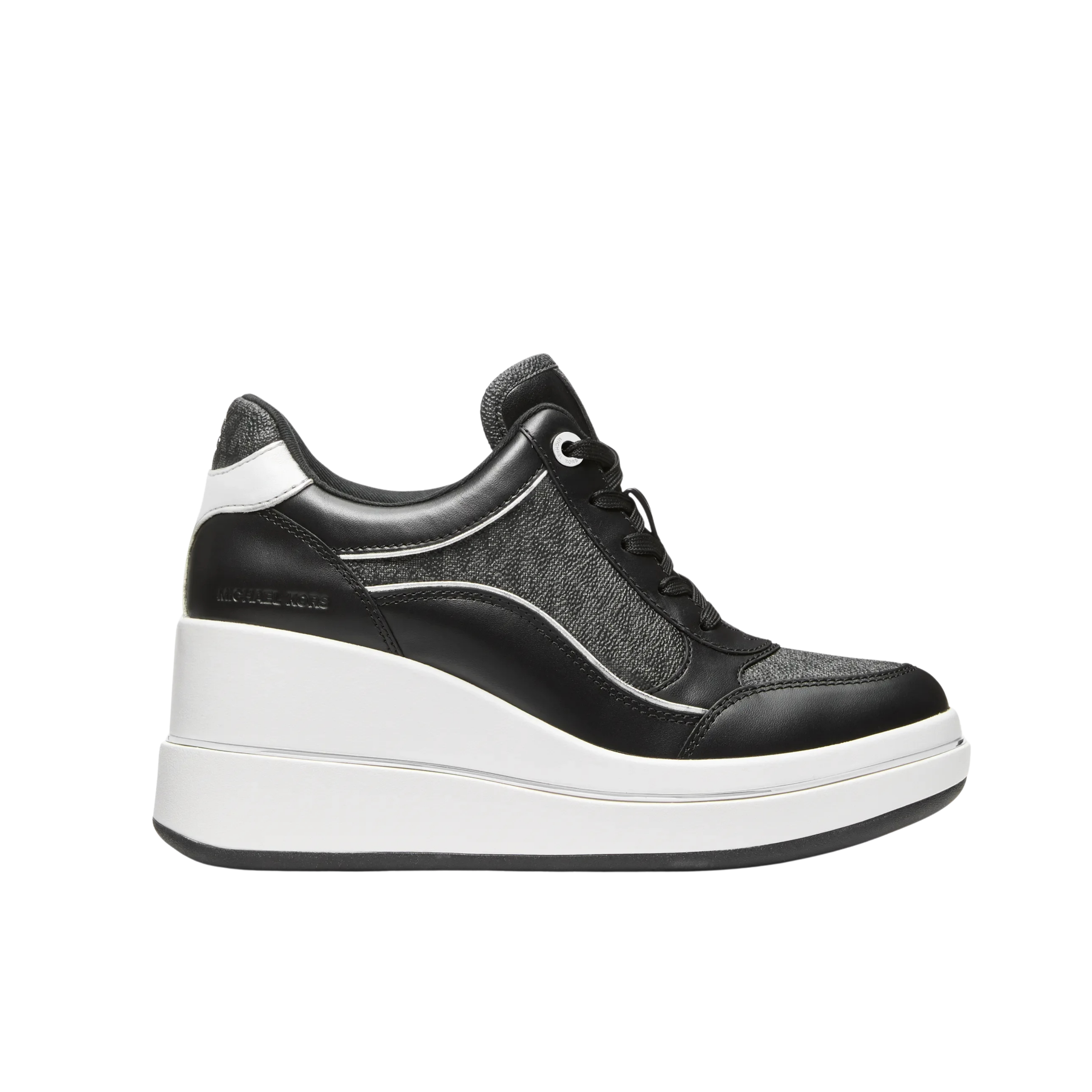 Michael Kors Women Emmy Signature Logo and Leather Wedge Trainer - Black