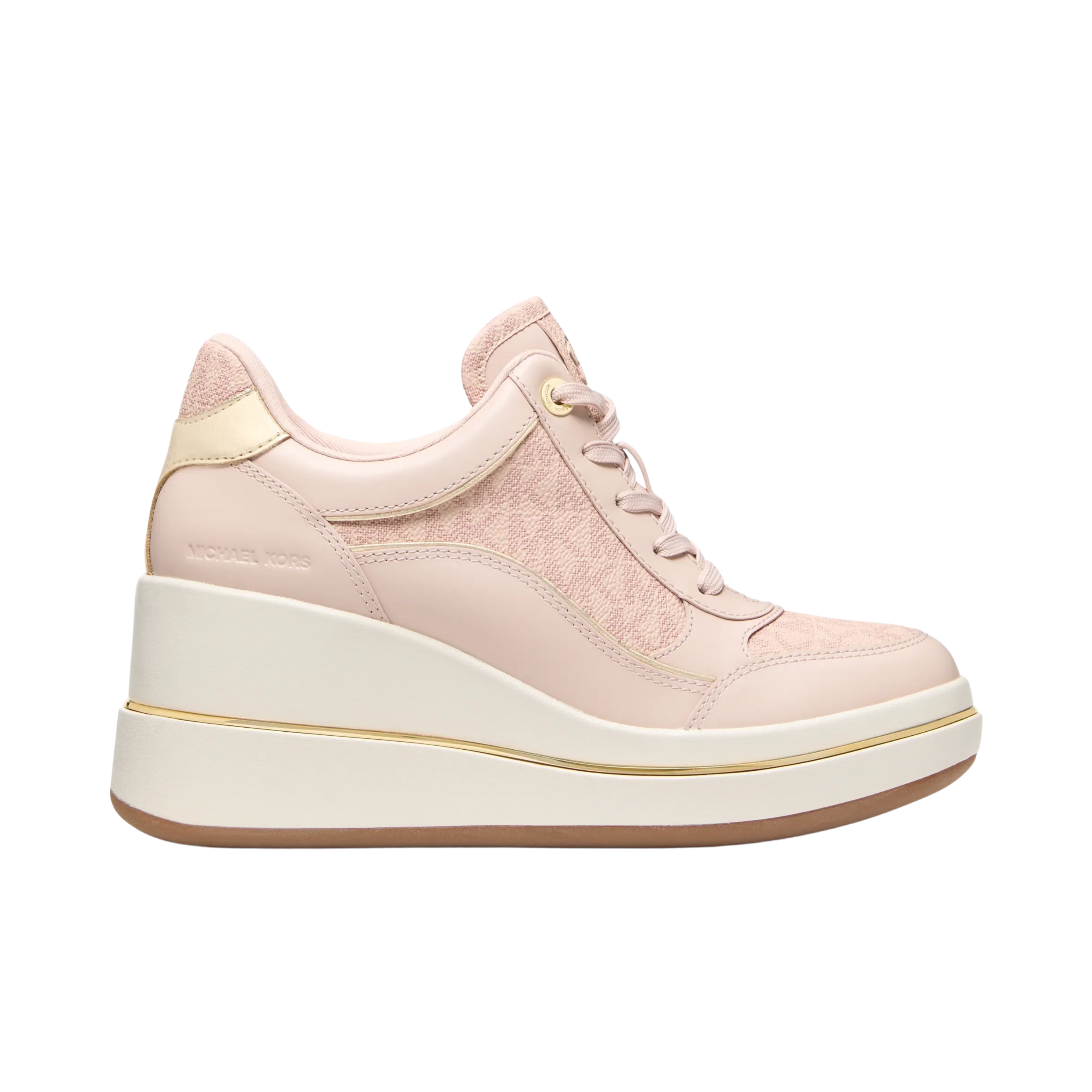 Michael Kors Women Emmy Signature Logo and Leather Wedge Trainer - Soft Pink