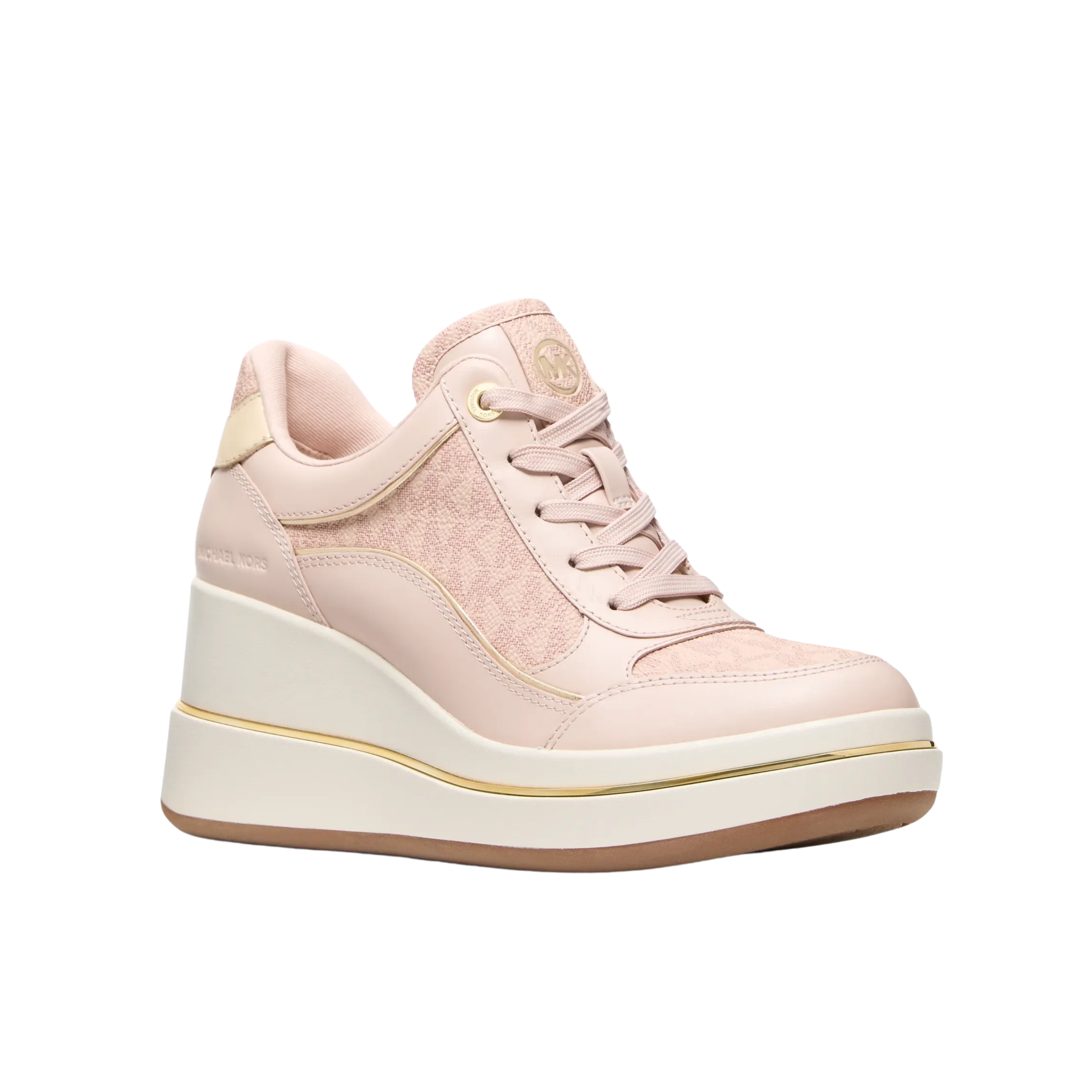 Michael Kors Women Emmy Signature Logo and Leather Wedge Trainer - Soft Pink