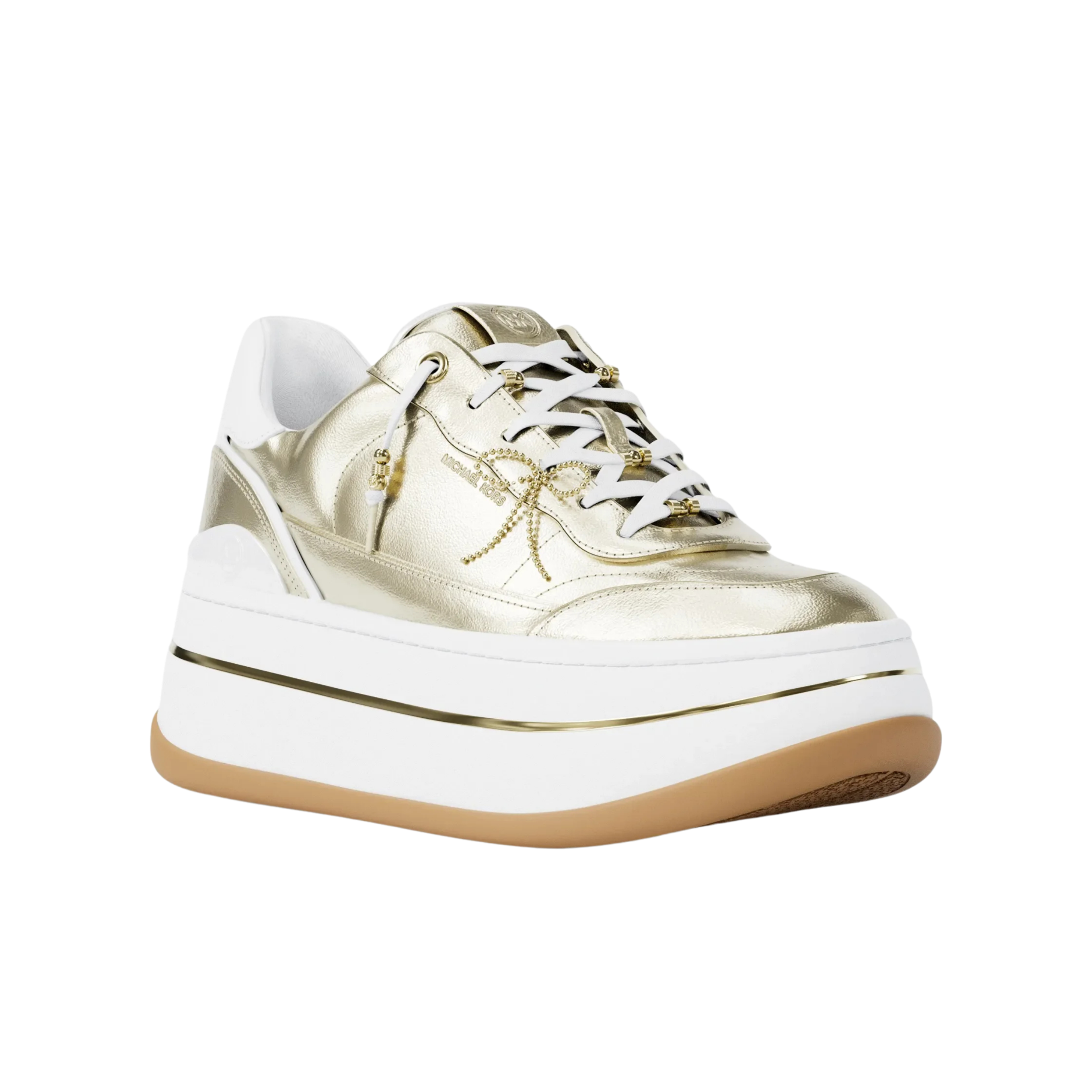 Michael Kors Women Hayes Embellished Leather Platform Sneaker - Pale Gold