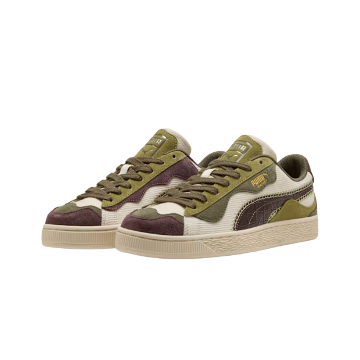Puma Men Basket Trippy Camo Sneakers - Alpine Snow Loden Green Chocolate