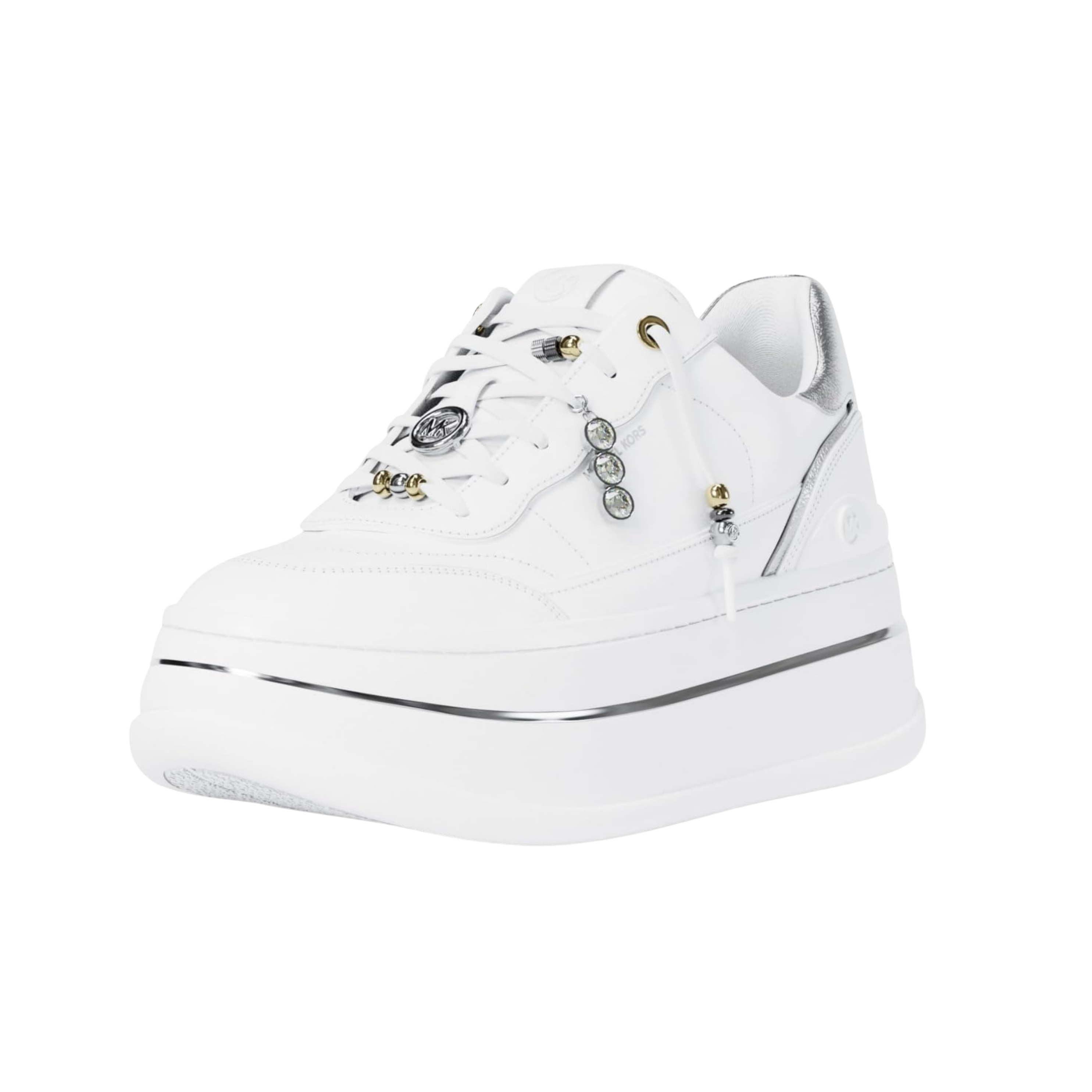 Michael Kors Women Hayes Embellished Leather Platform Sneaker - Optic White Lace Charms