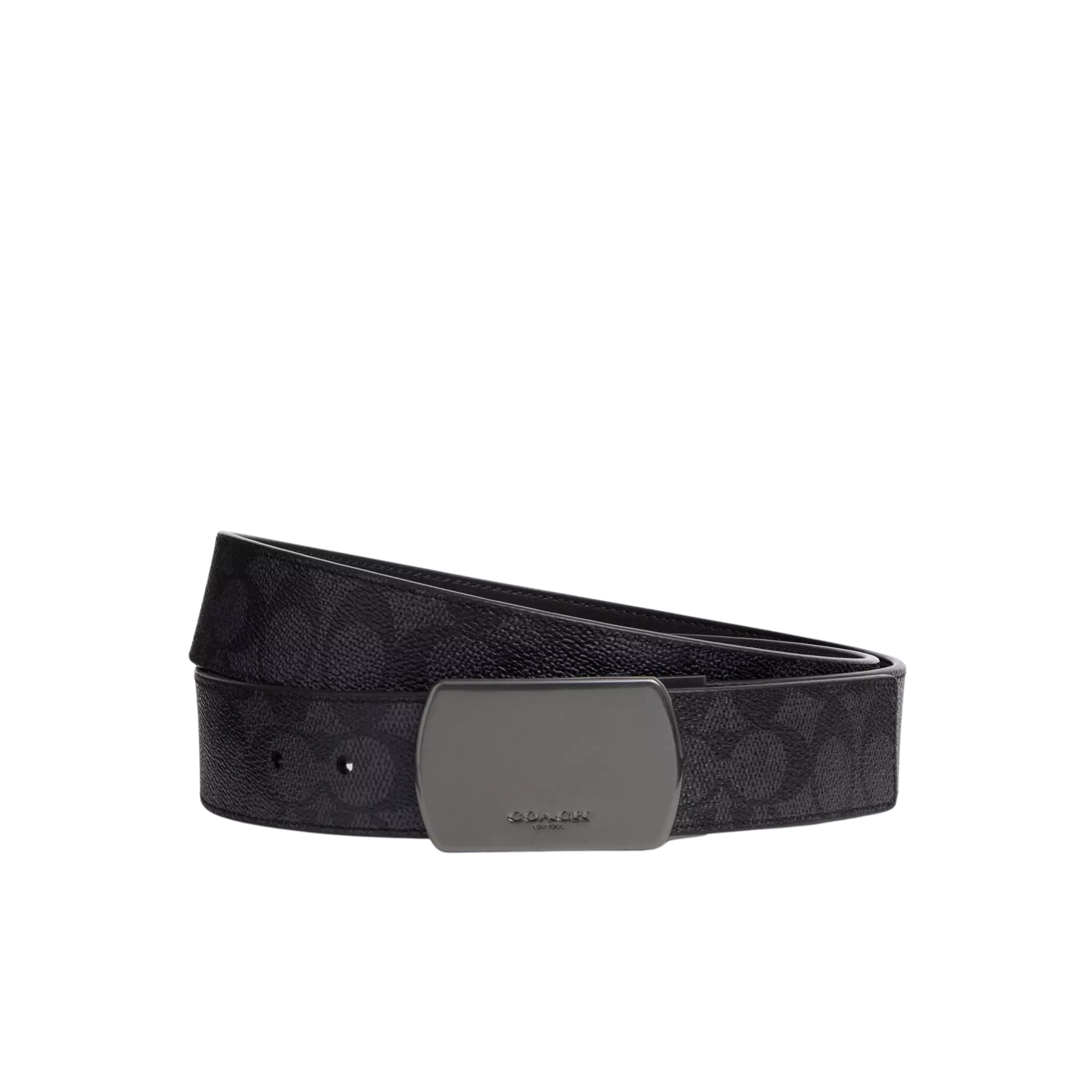 Coach Men Plaque Buckle Cut To Size Reversible Belt 38 Mm - Gunmetal Charcoal Black
