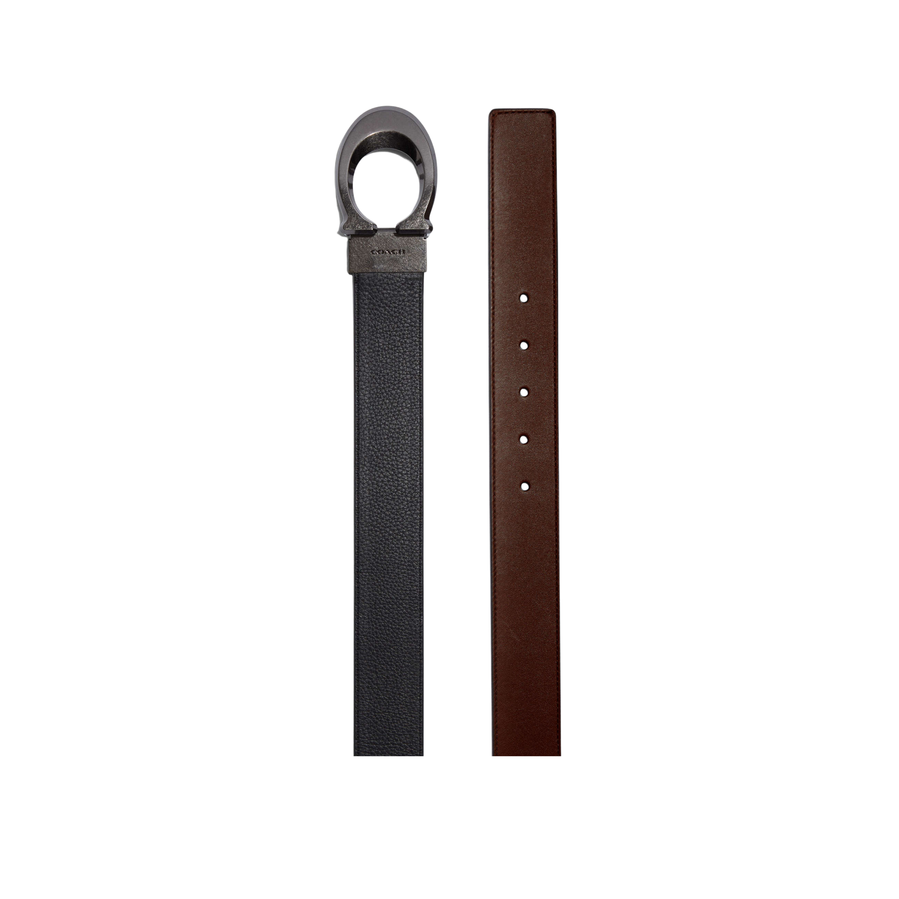 Coach Men Signature Buckle Cut To Size Reversible Belt, 38 Mm - Gunmetal Black Dark Saddle