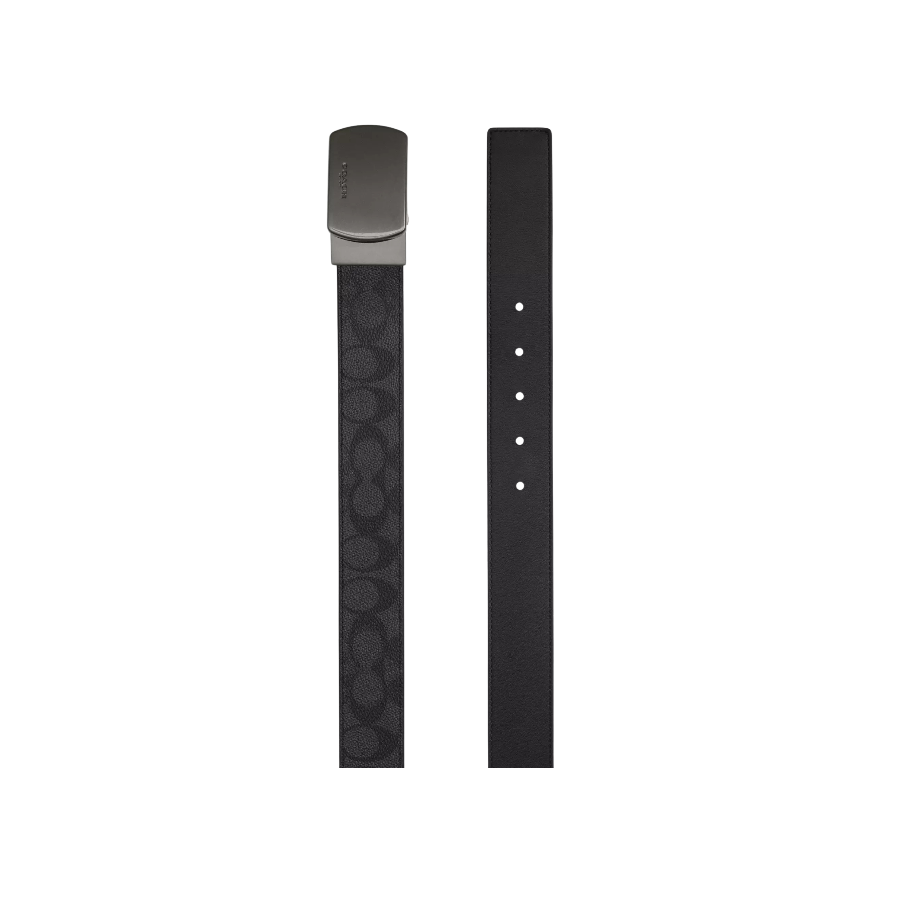 Coach Men Plaque Buckle Cut To Size Reversible Belt 38 Mm - Gunmetal Charcoal Black
