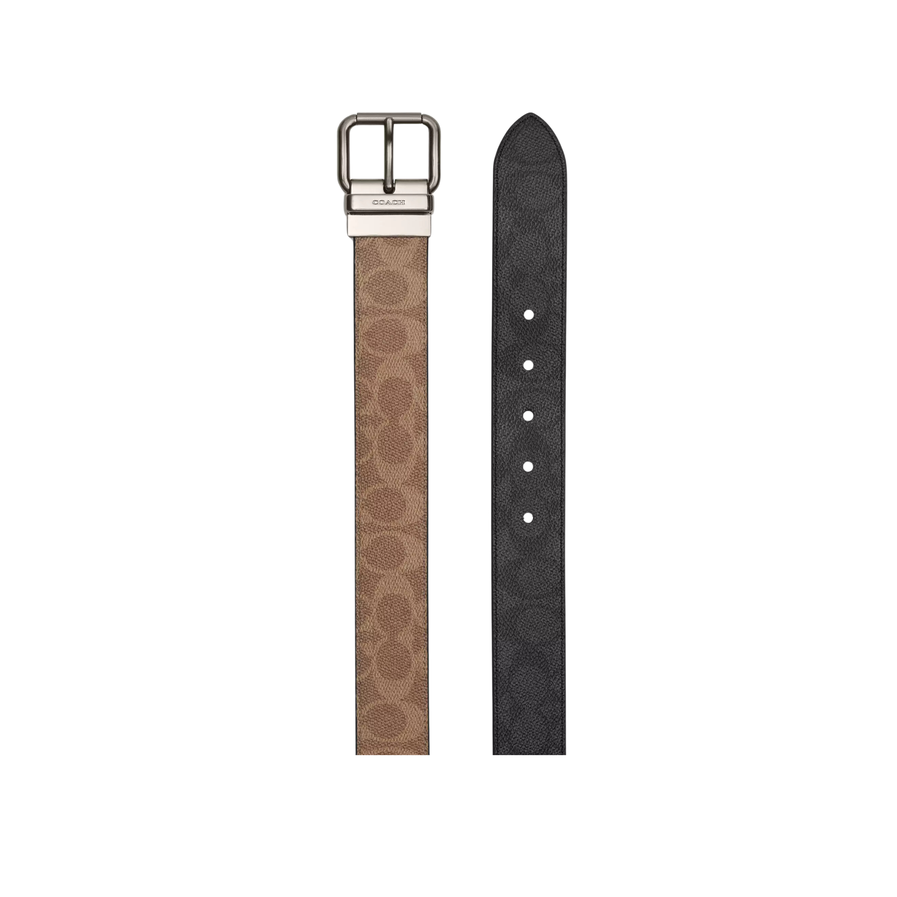 Coach Men Roller Buckle Cut To Size Reversible Belt 38 Mm - Gunmetal Tan Charcoal