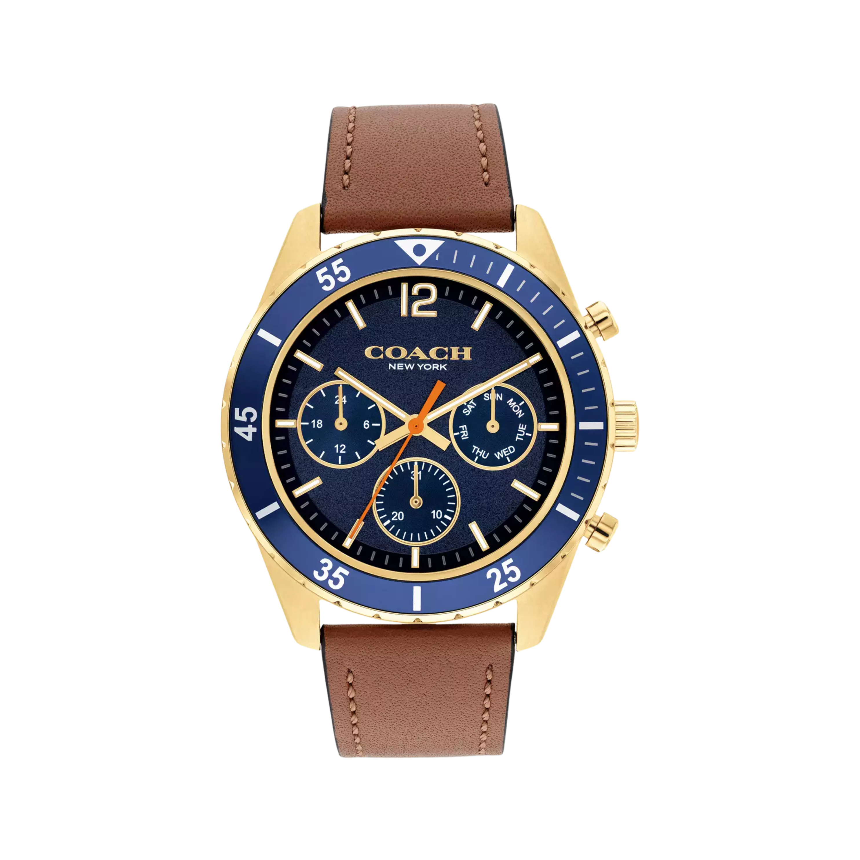 Coach Men Cole Chronograph Watch 44 Mm - Saddle